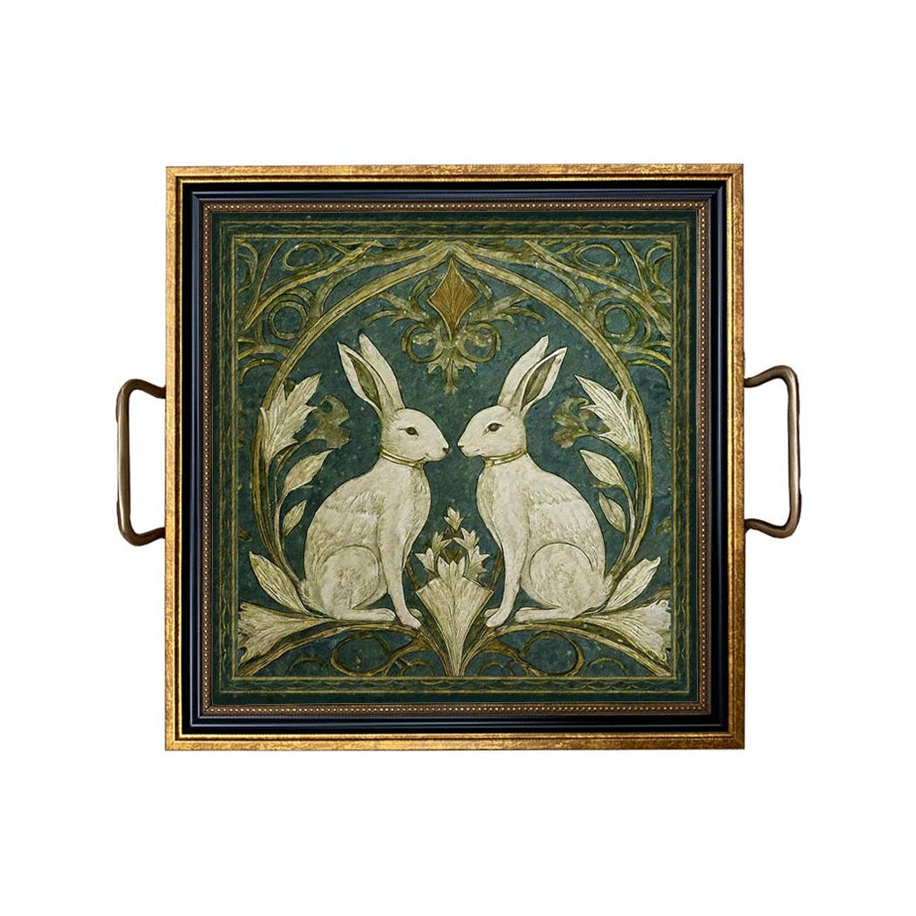 Two Rabbits Art Nouveau Style Decorative Tray | Tabletop