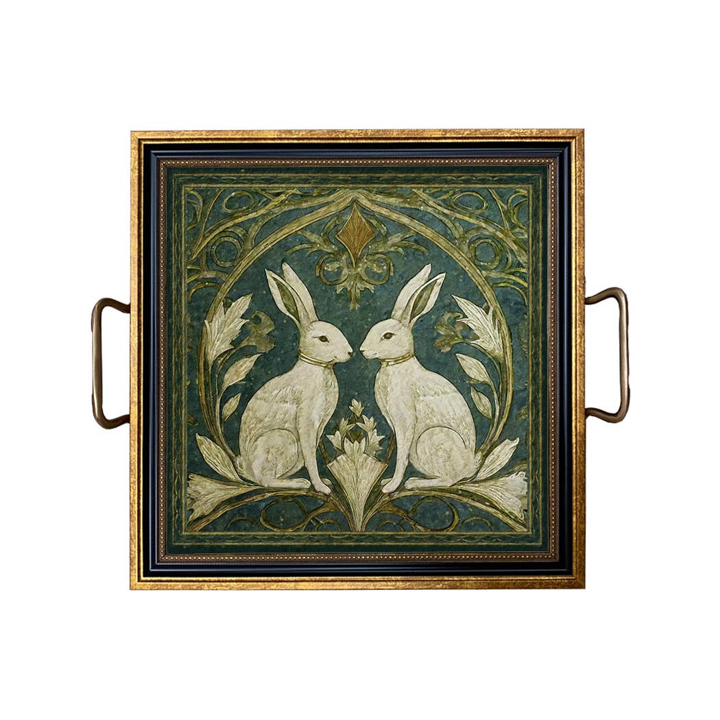 Two Rabbits Art Nouveau Style Decorative Tray | Tabletop