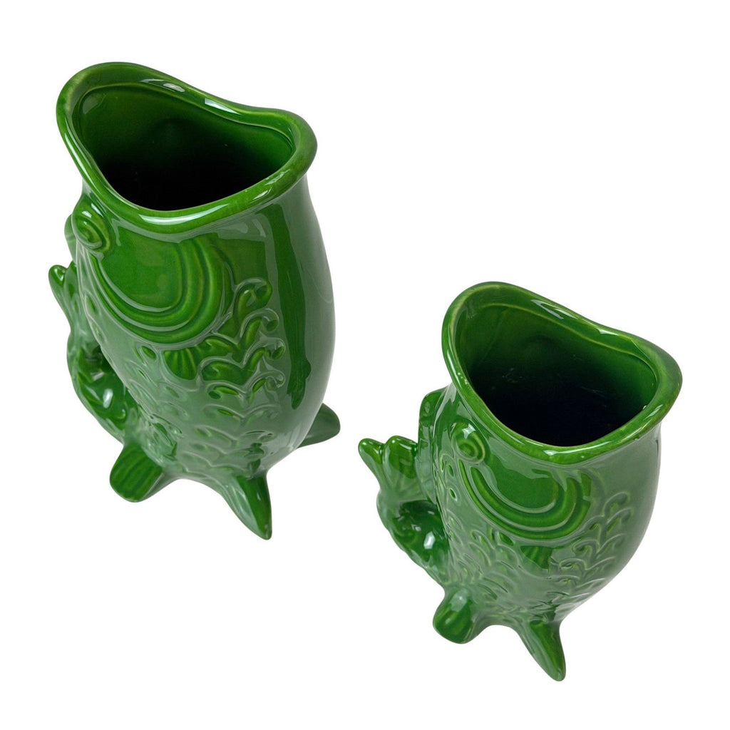 Fish Decorative Vase Set in Glossy Porcelain for Coastal Tabletop Decor