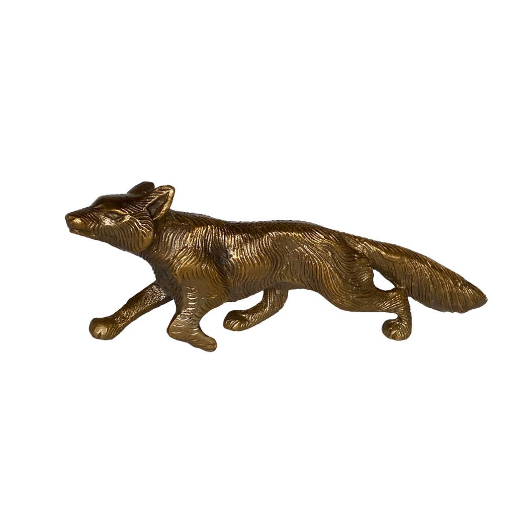 Solid Antiqued Brass Running Fox Tabletop Desk Decor