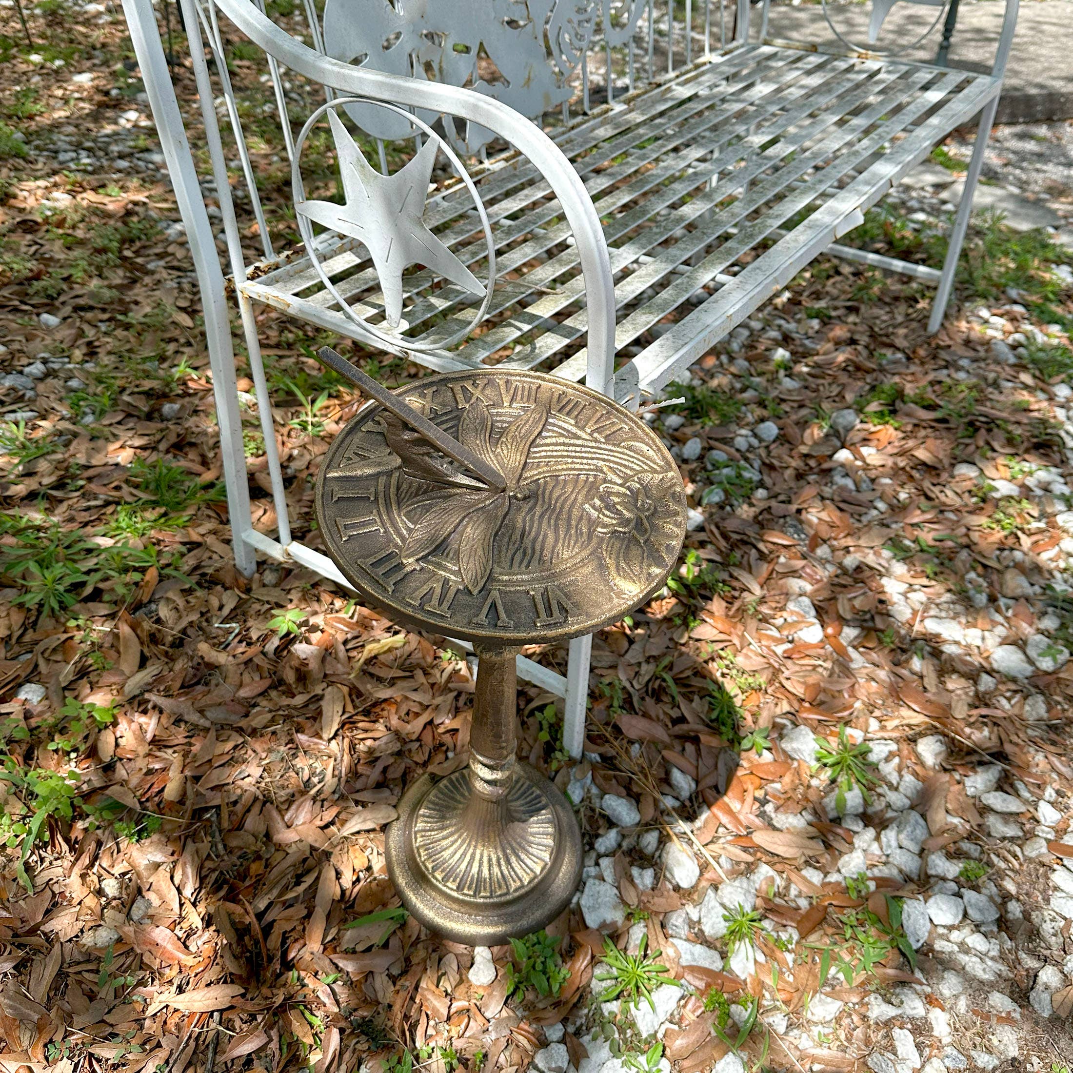 21-Inch Cast Iron Bronze Dragonfly Sundial Garden Décor