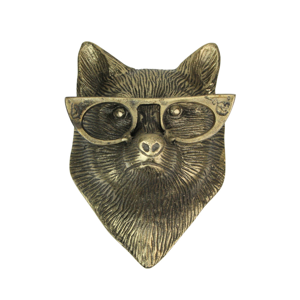 Cast Aluminum Gold Fox Head Wall Mount with Glasses 6" High