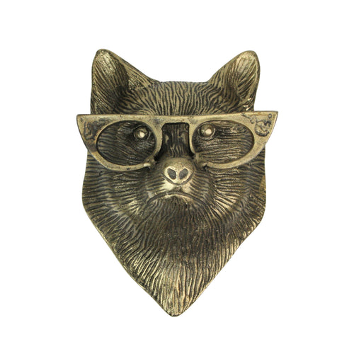 Cast Aluminum Gold Fox Head Wall Mount with Glasses 6" High