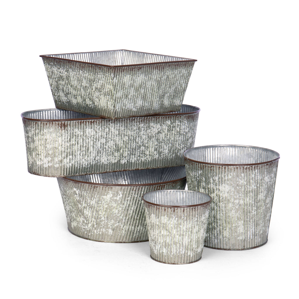 Fluted Tin Bowl Planter w/ PVC Liner