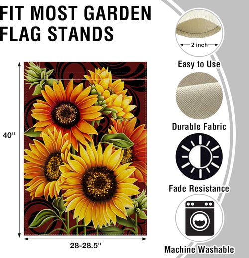 Home Decorative Sunflowers House Flag, Summer Fall Garden Yard Outdoor Welcome Decor Autumn Vintage outside Flower Decoration Sign, Farmhouse Seasonal Large Burlap Flag Double Sided 28 X 40