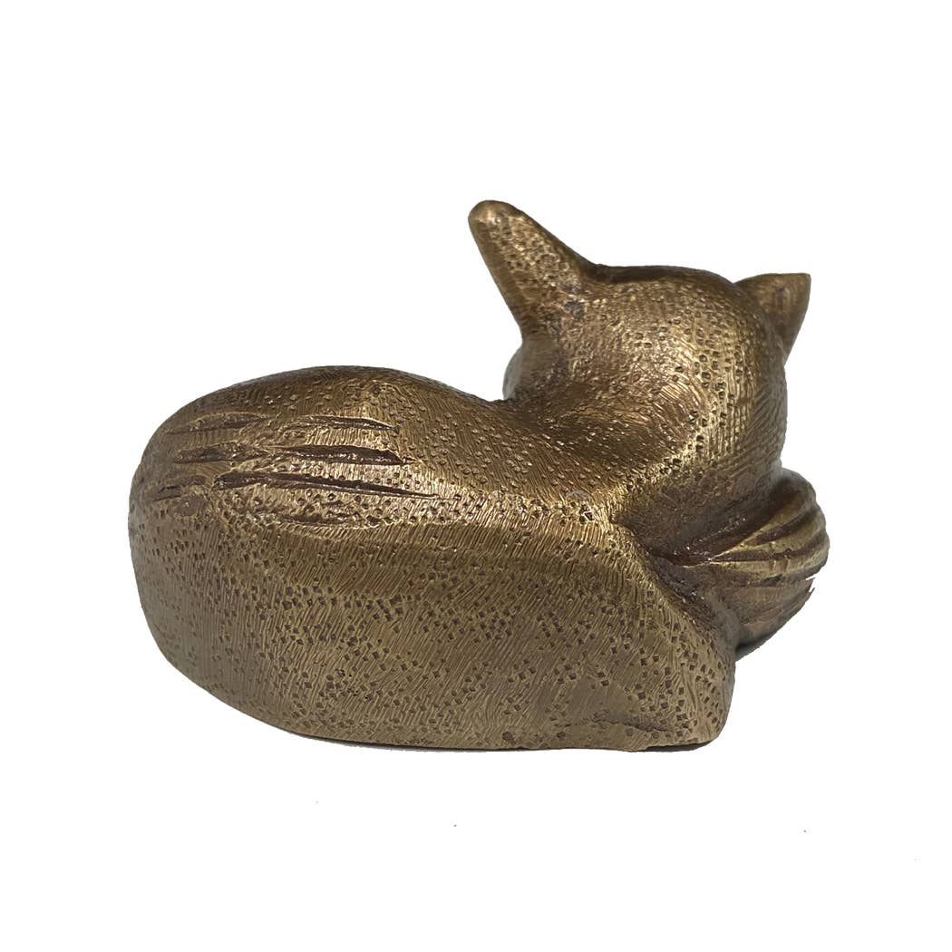 Antiqued Brass Sleeping Fox Tabletop Decor | Home Accents