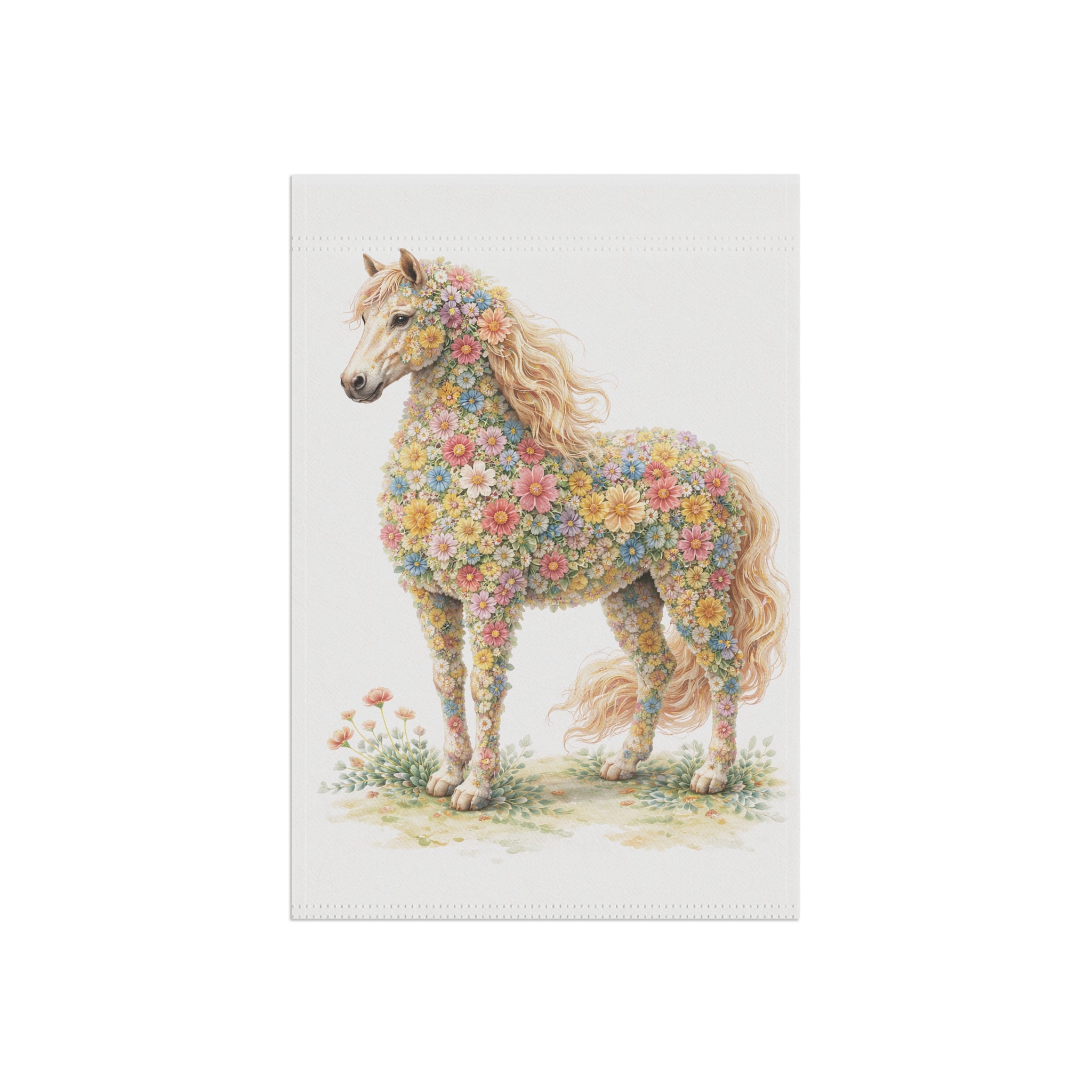 Flower-Filled Horse Garden Flag — Cottage Floral Horse Banner