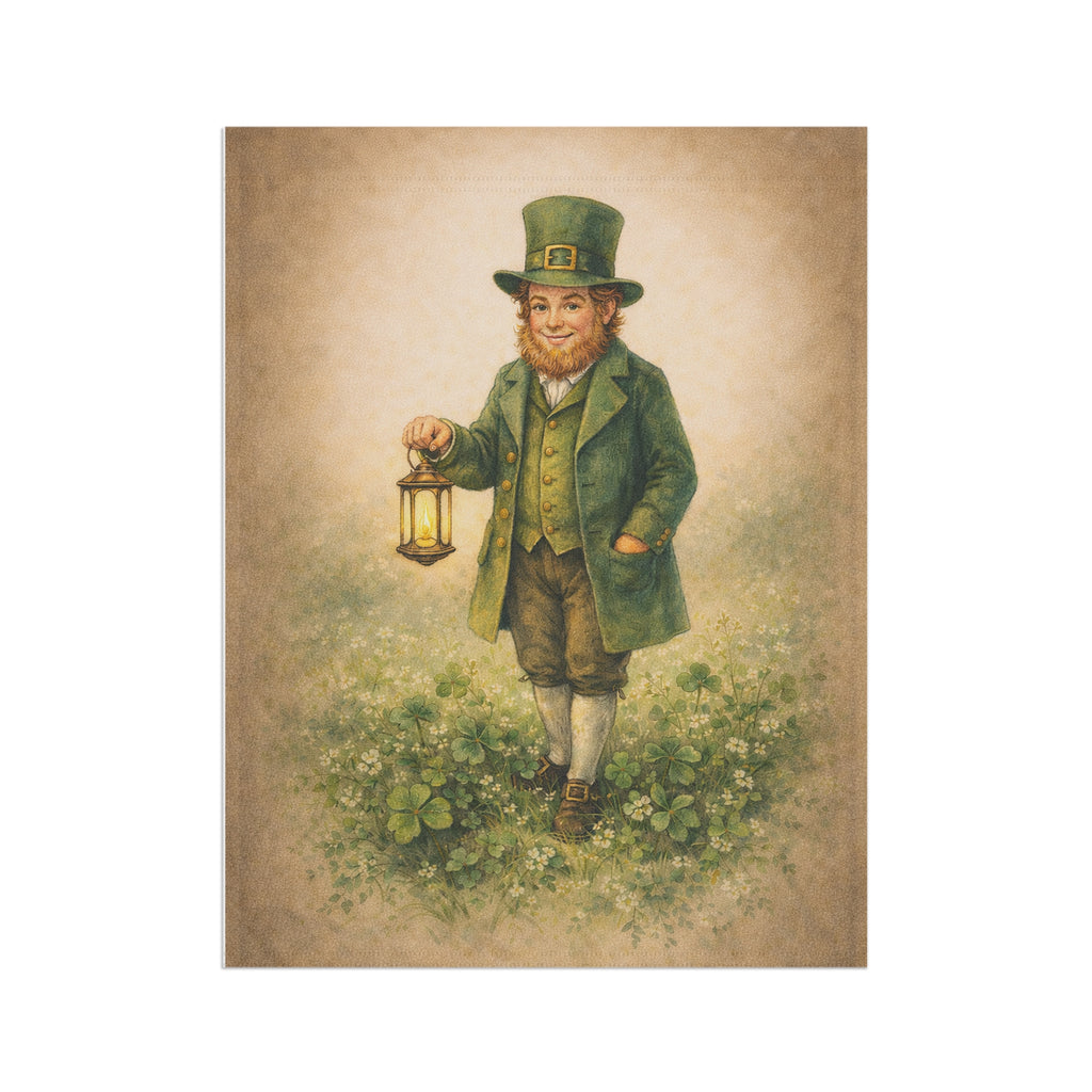 Vintage Leprechaun in a Meadow Garden Flag