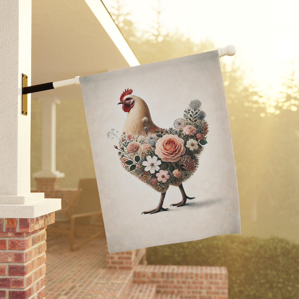 Romantic Floral Chicken Garden Flag — Pastel Watercolor Cottage Decor
