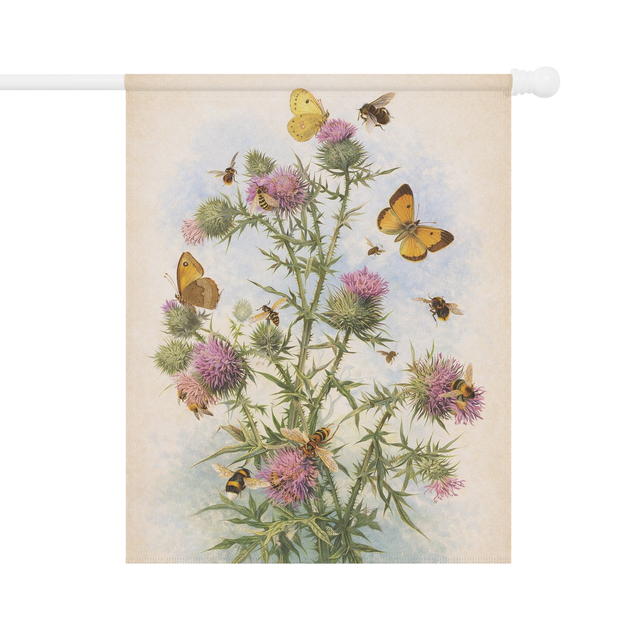 Vintage Thistle Botanical Garden Flag and Banner — Cottage Garden Decor