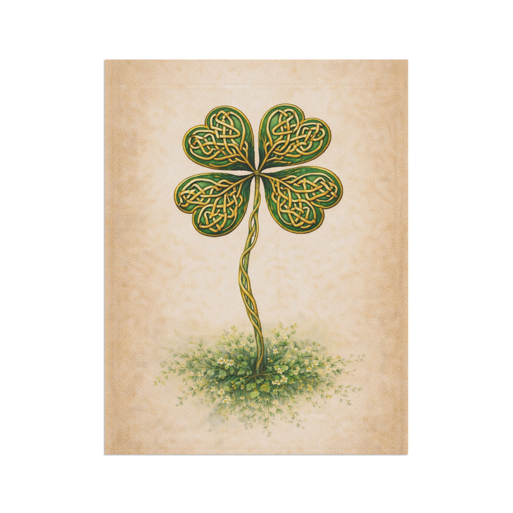 Irish Celtic Knotwork Four-Leaf Clover Botanical Banner