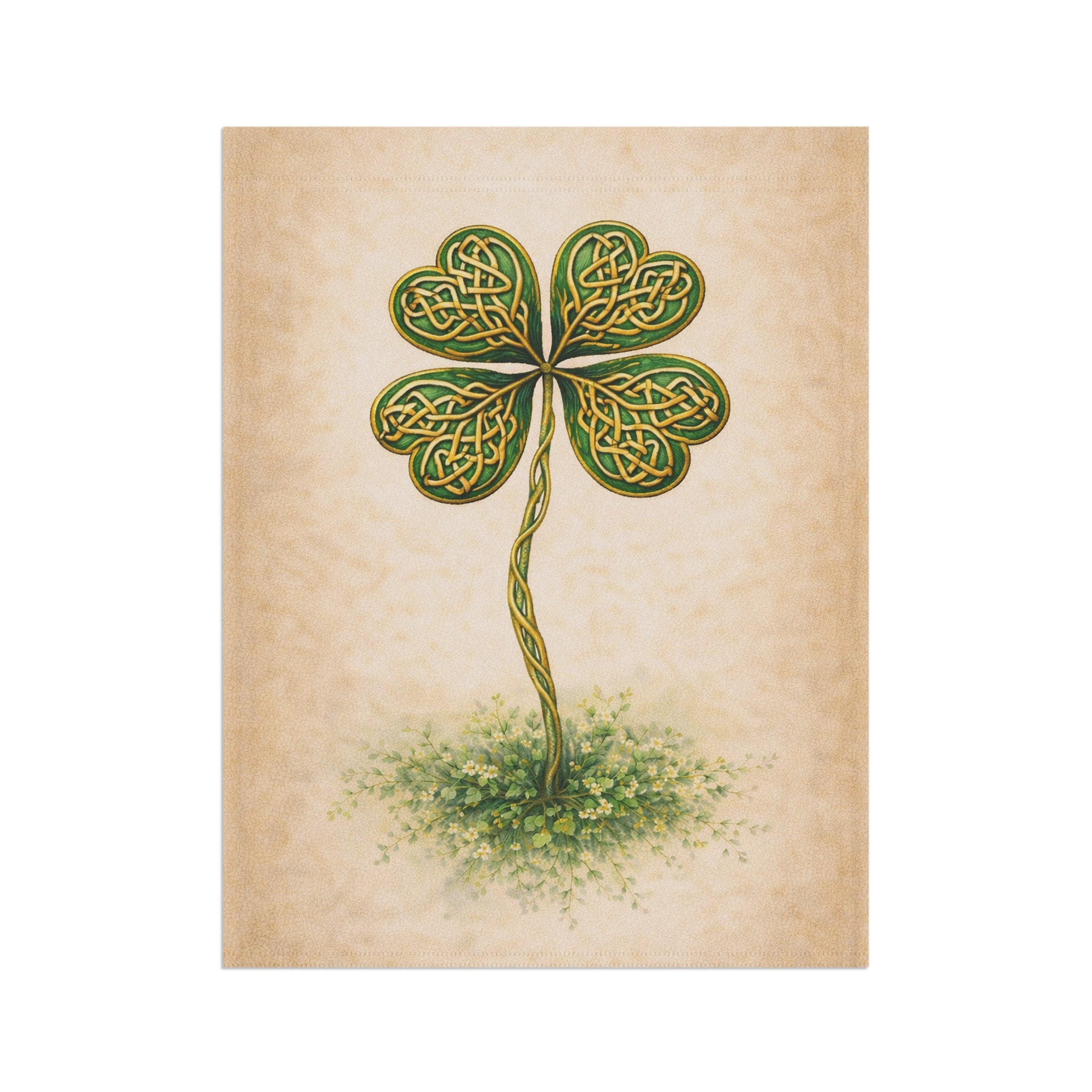 Irish Celtic Knotwork Four-Leaf Clover Botanical Banner