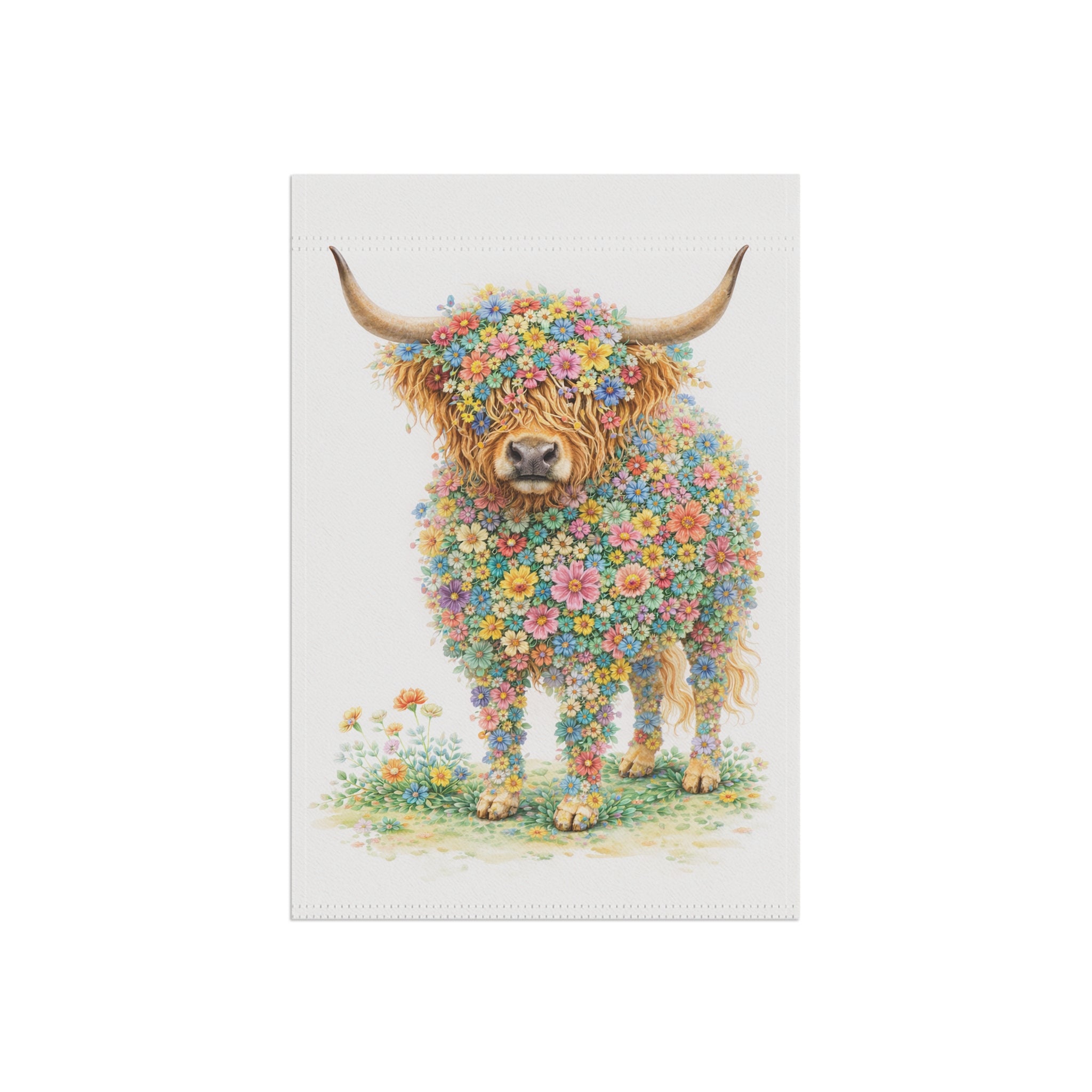 Flower-Filled Highland Cow Garden Banner and Flag — Cottage Floral 'Coo' Flag