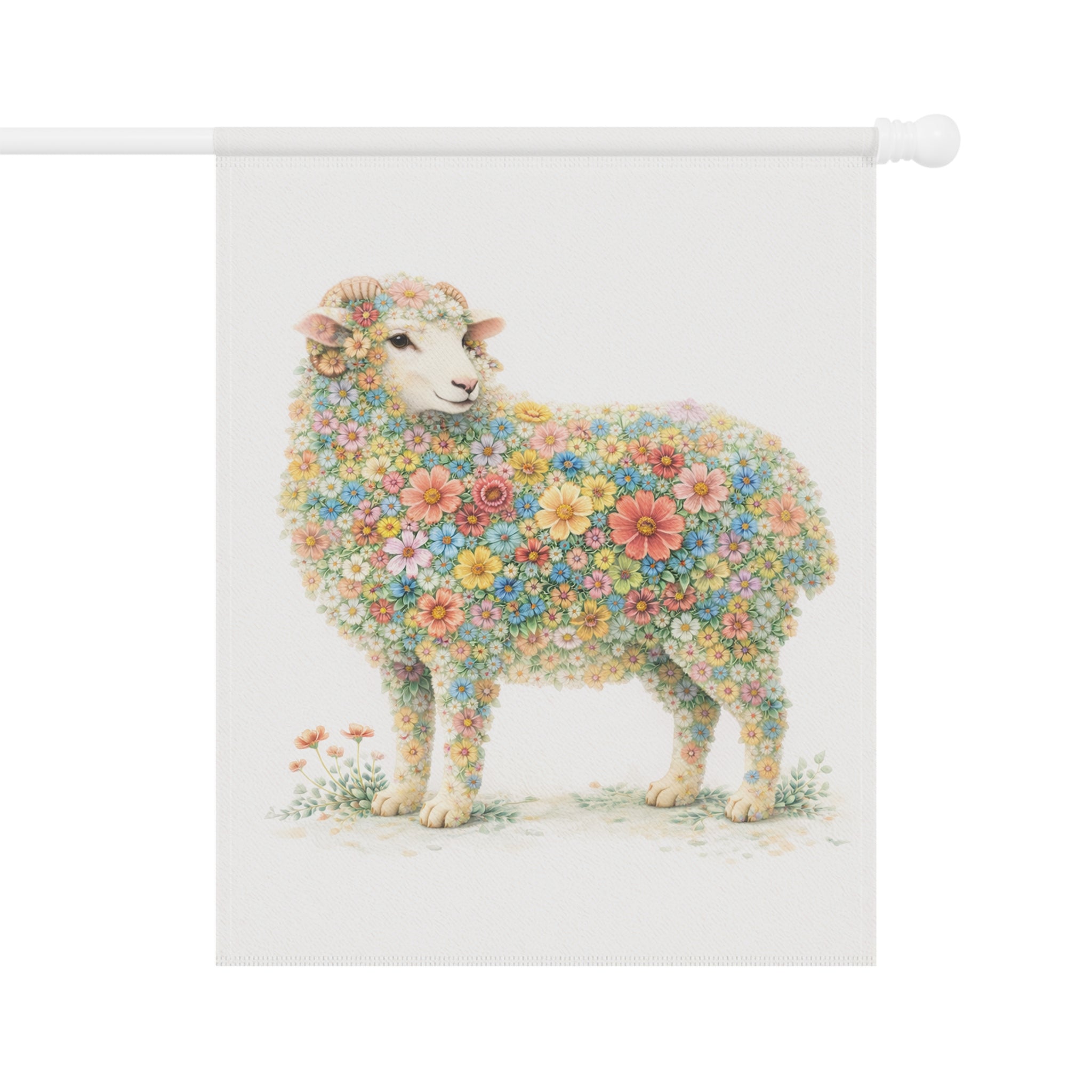 Flower-Filled Sheep Garden Banner and Flag