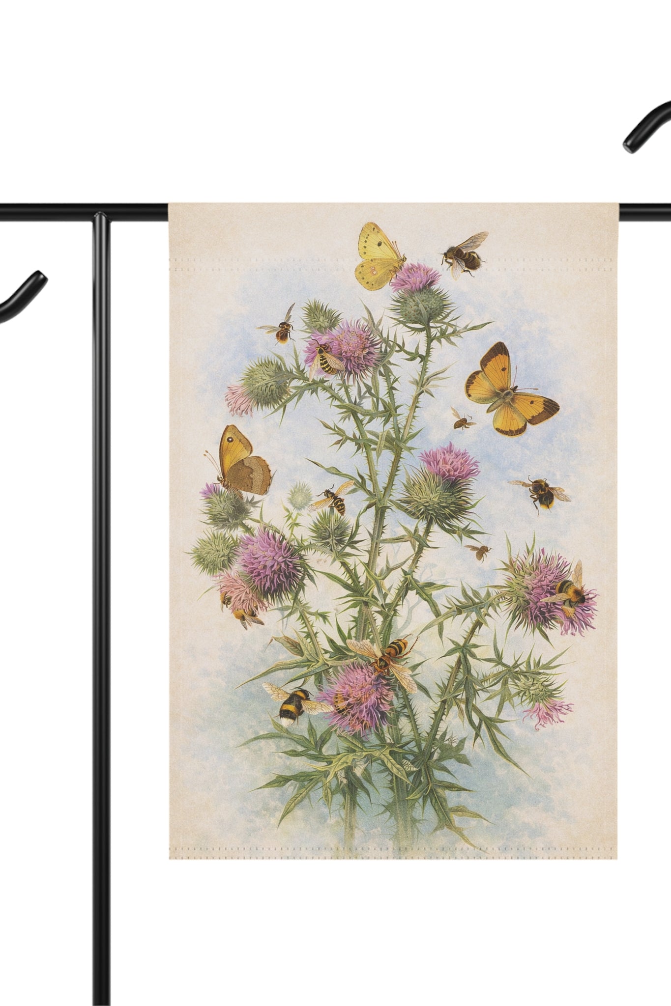 Vintage Thistle Botanical Garden Flag and Banner — Cottage Garden Decor