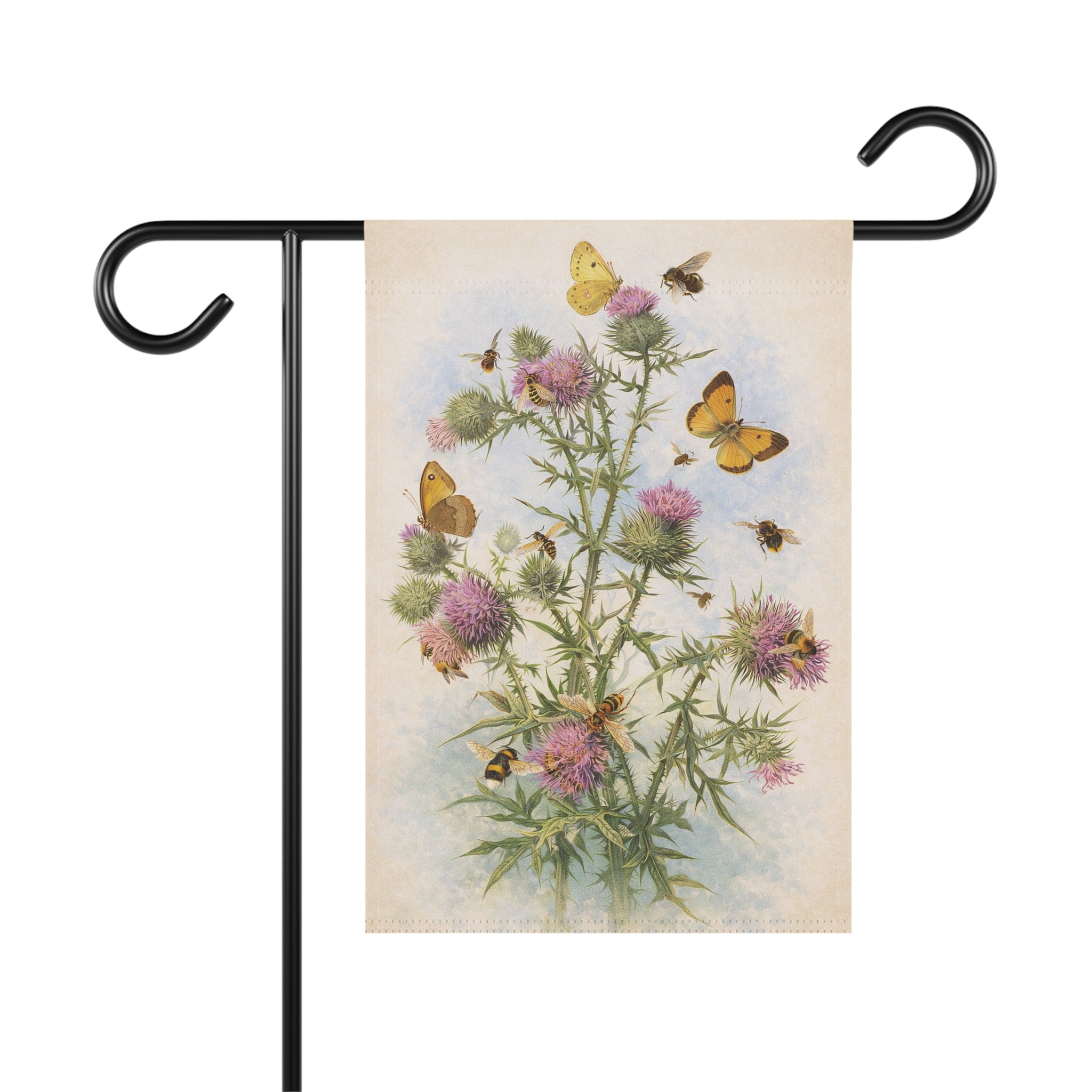 Vintage Thistle Botanical Garden Flag and Banner — Cottage Garden Decor