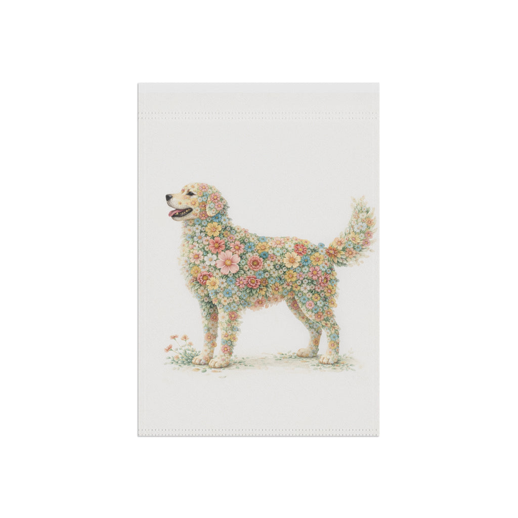 Whimsical Floral Dog Standing in Bloom Garden Banner and Flag