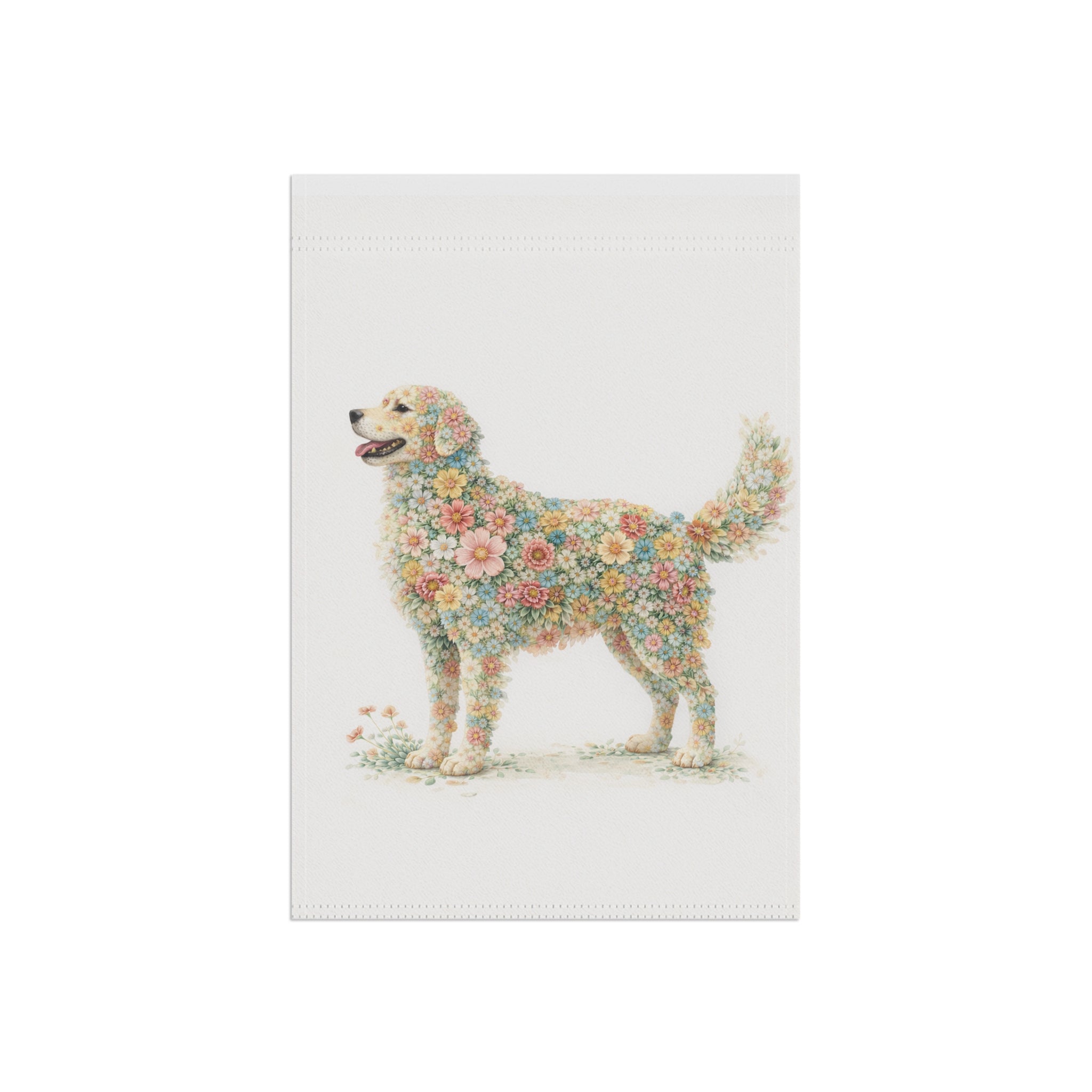 Whimsical Floral Dog Standing in Bloom Garden Banner and Flag