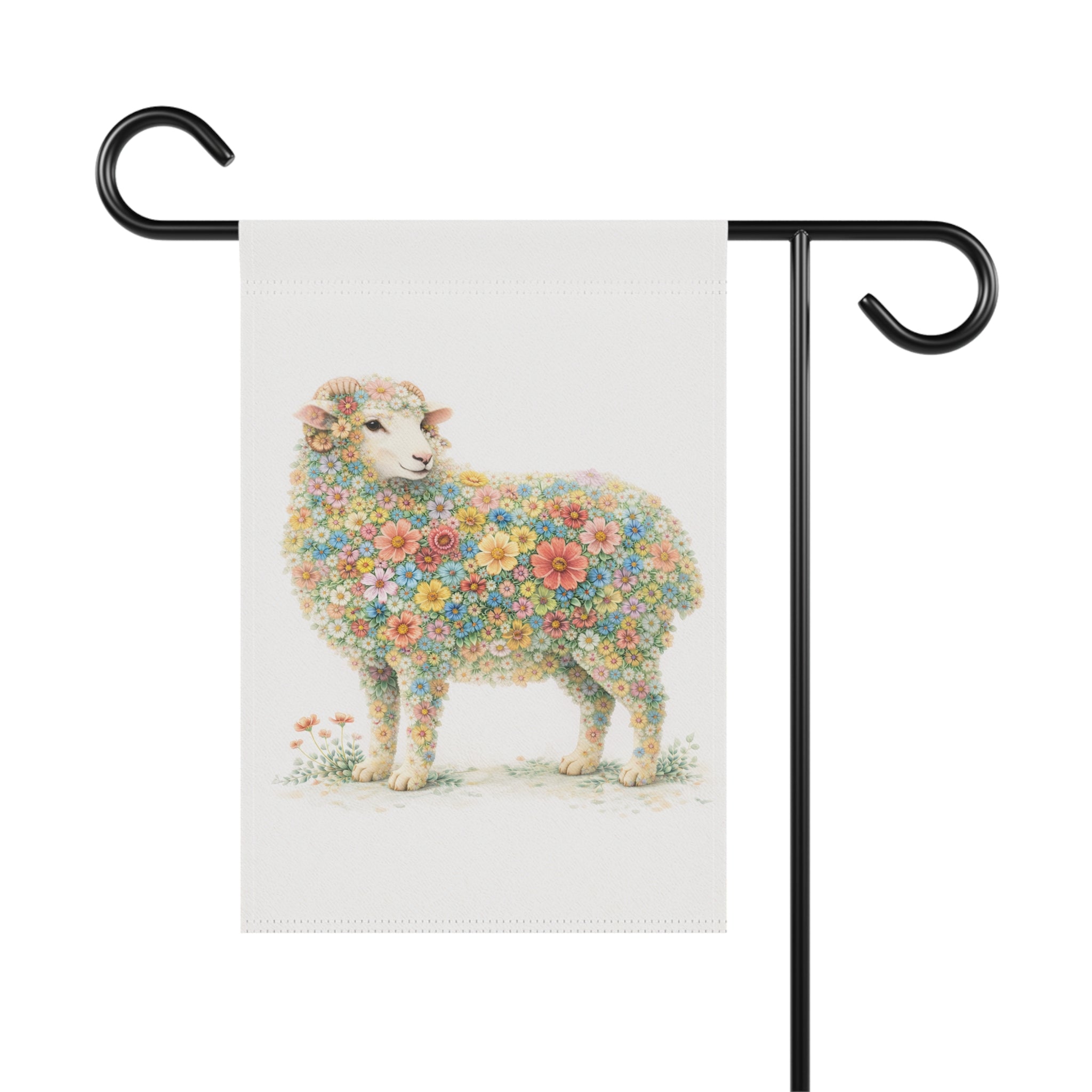 Flower-Filled Sheep Garden Banner and Flag