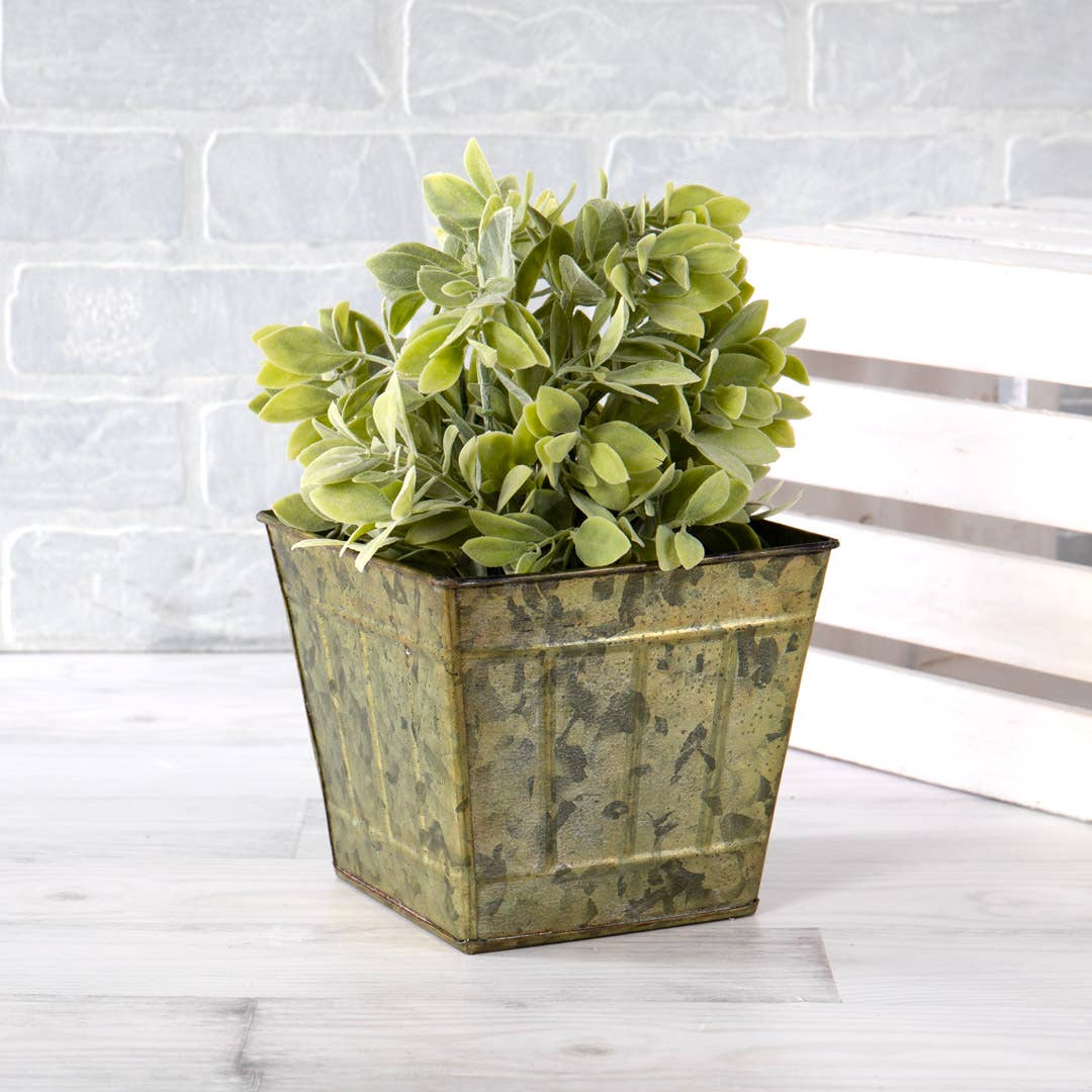 Verdigris Square Tin Planter Pot w/ PVC Liner