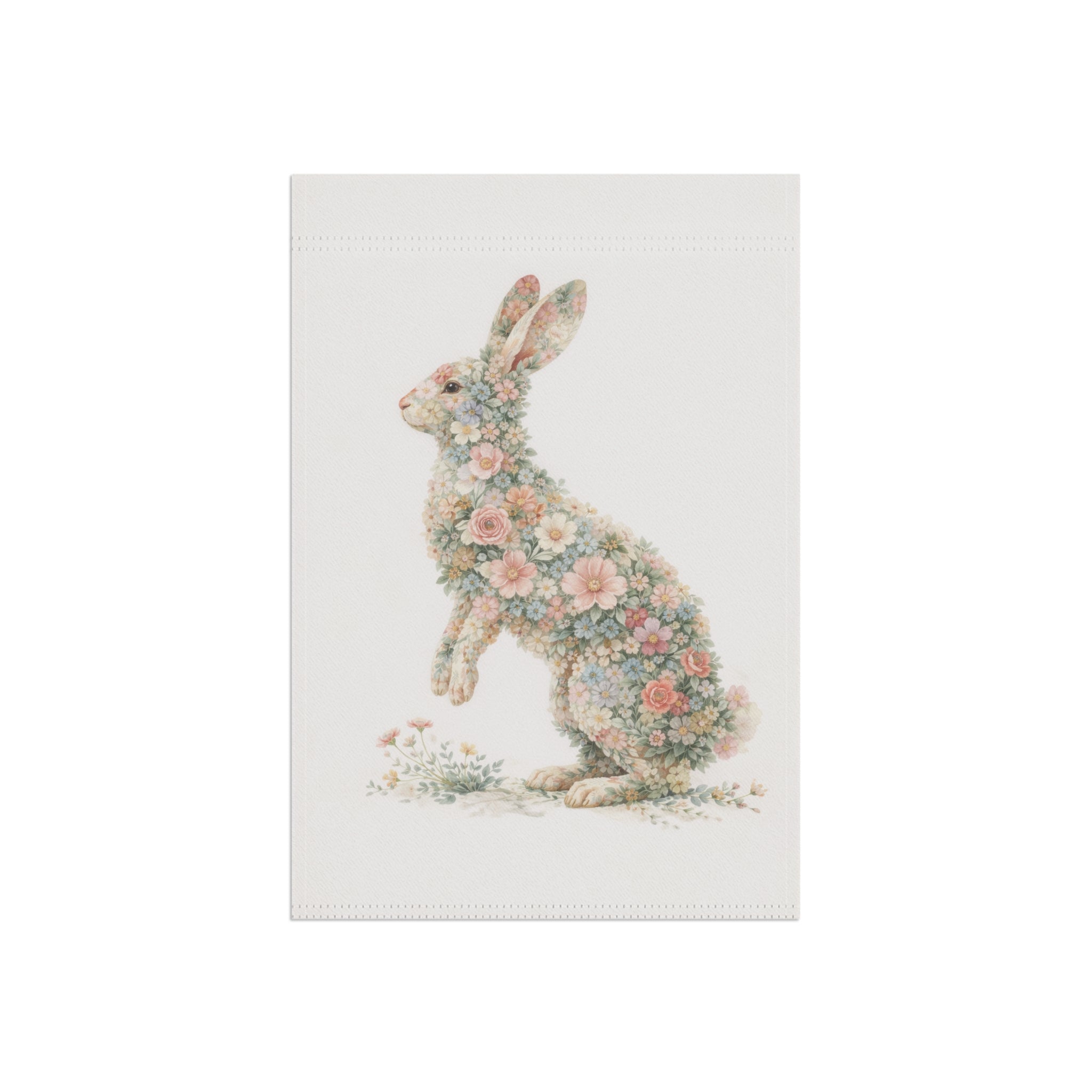 Floral Hopping Rabbit Garden Banner — Watercolor Botanical Wall Art