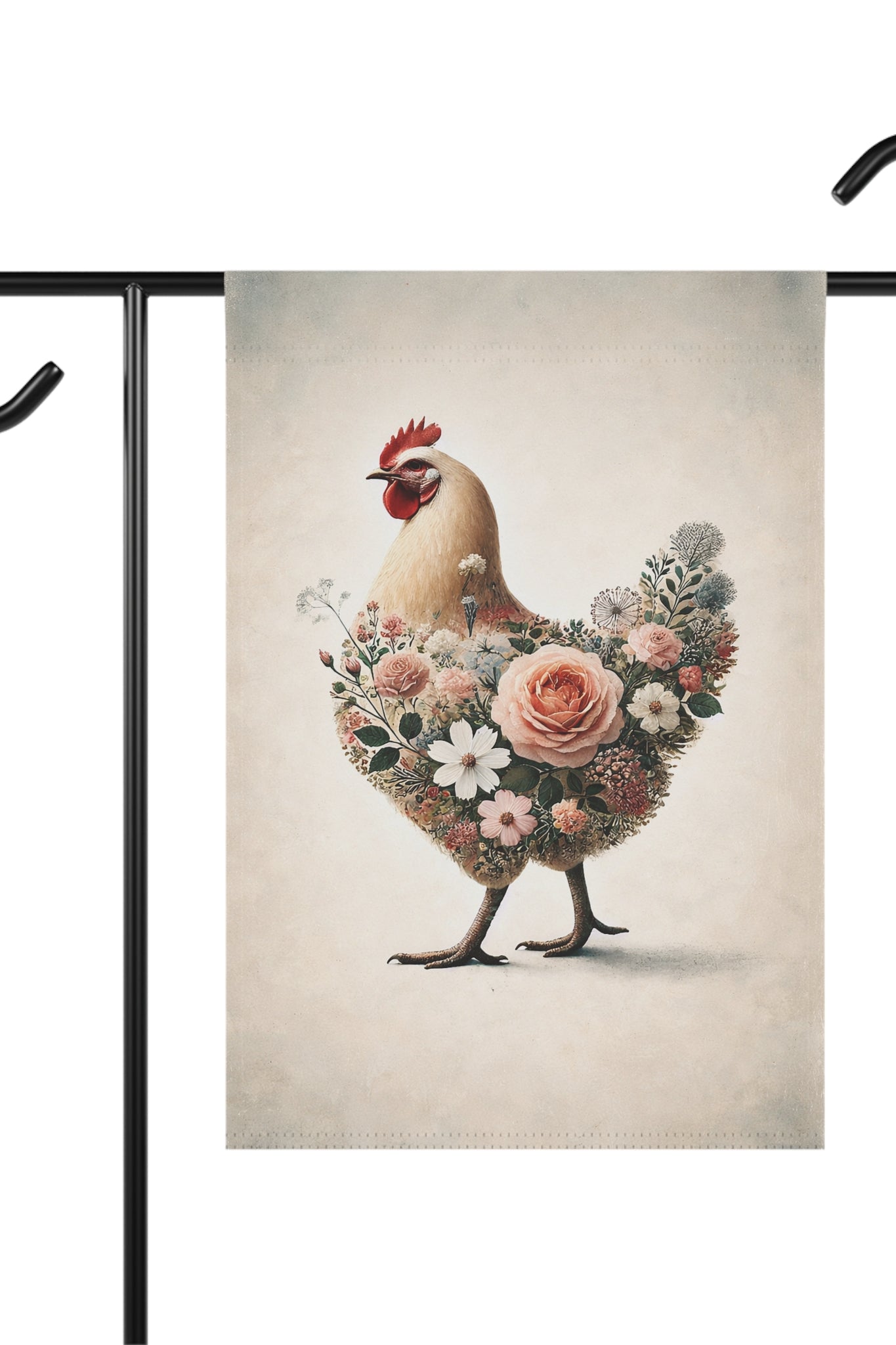 Romantic Floral Chicken Garden Flag — Pastel Watercolor Cottage Decor