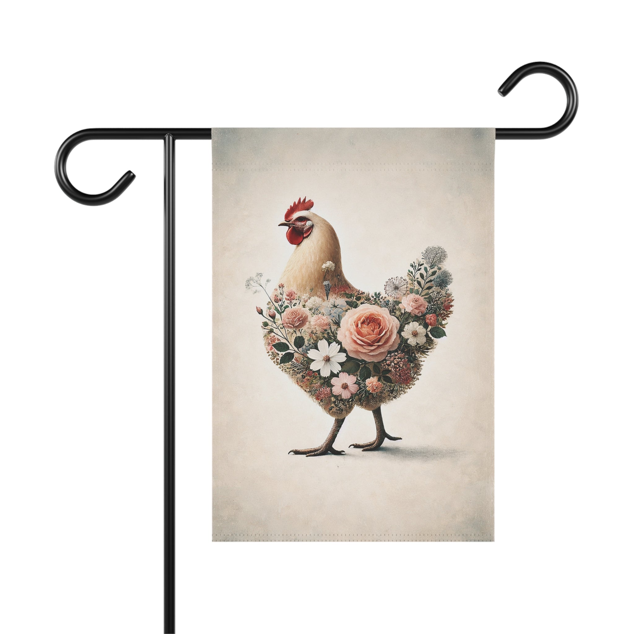 Romantic Floral Chicken Garden Flag — Pastel Watercolor Cottage Decor