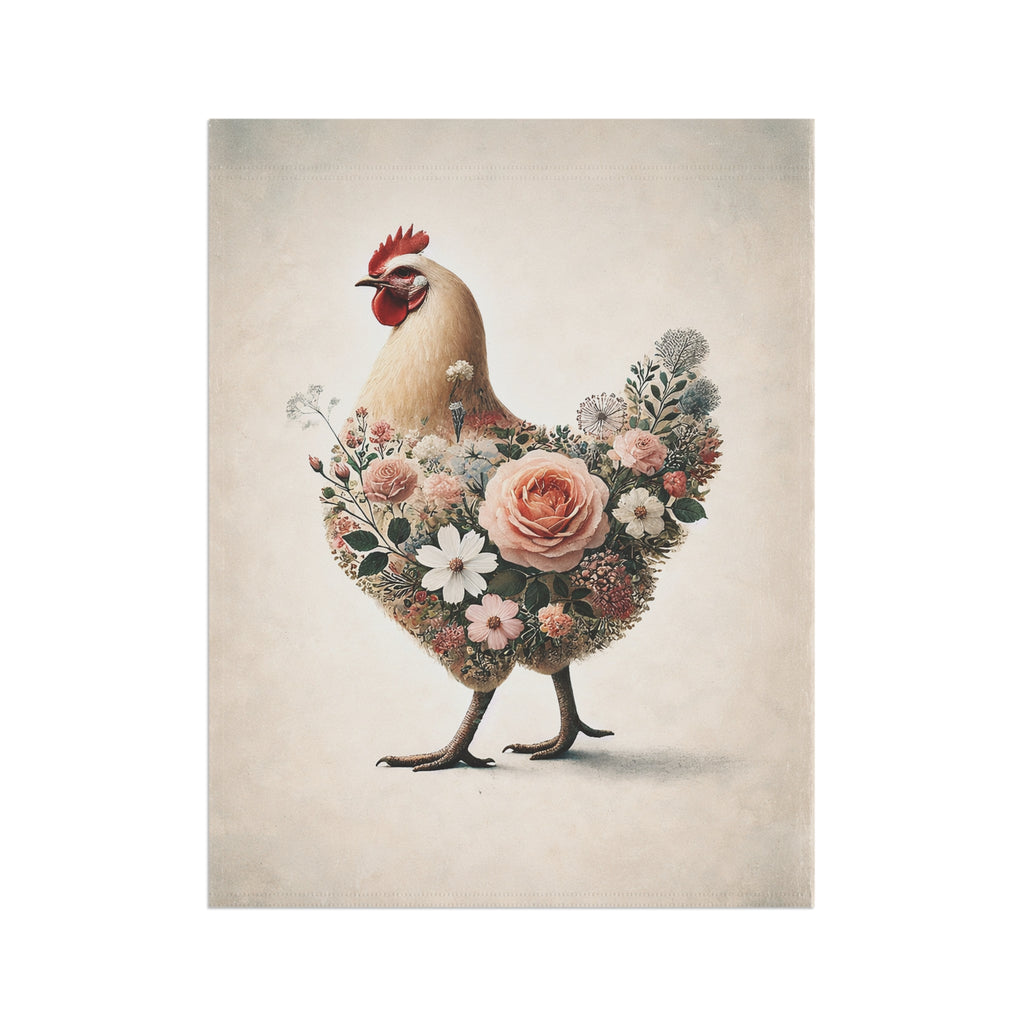 Romantic Floral Chicken Garden Flag — Pastel Watercolor Cottage Decor