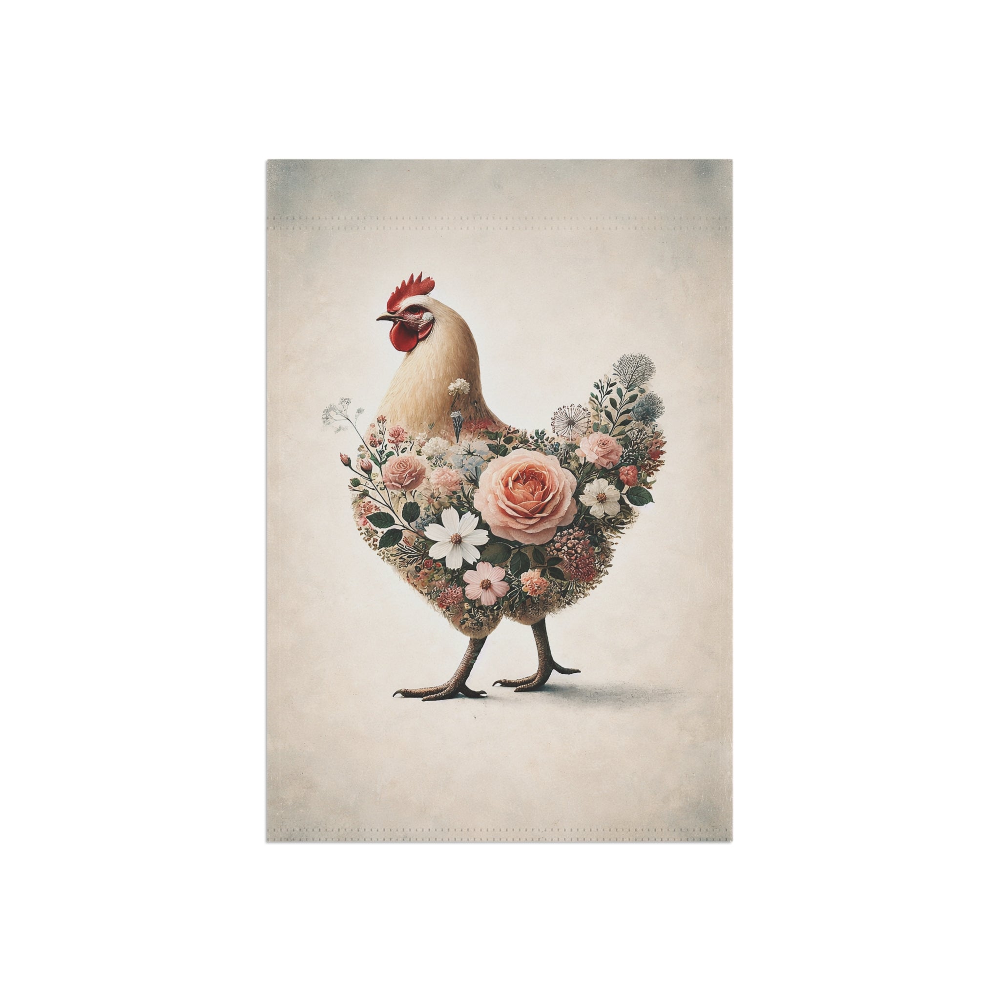 Romantic Floral Chicken Garden Flag — Pastel Watercolor Cottage Decor