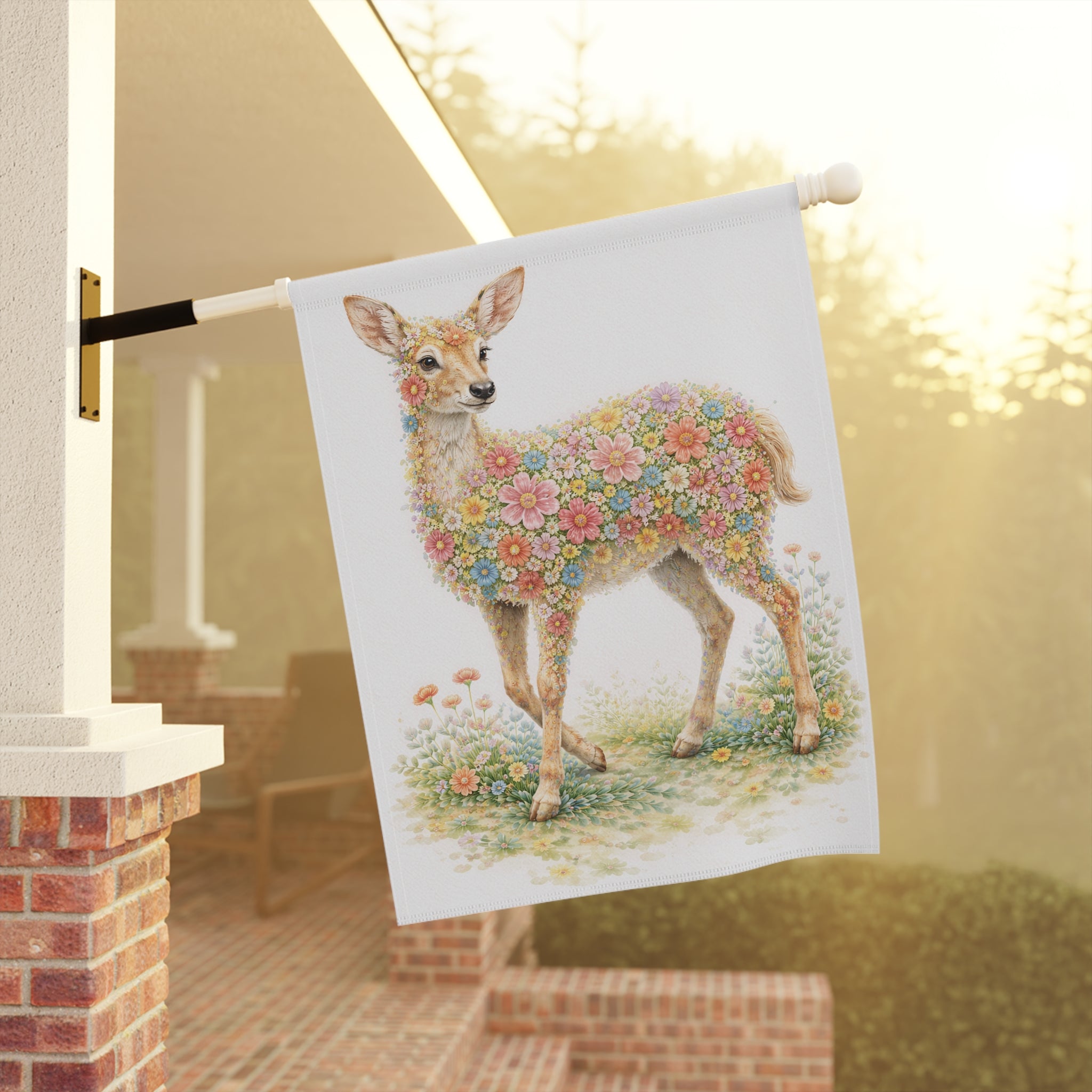 Floral Deer Garden Flag and Banner — Cottage Garden Banner
