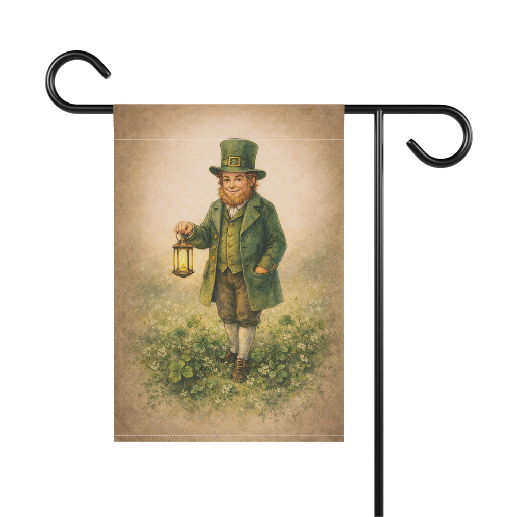 Vintage Leprechaun in a Meadow Garden Flag
