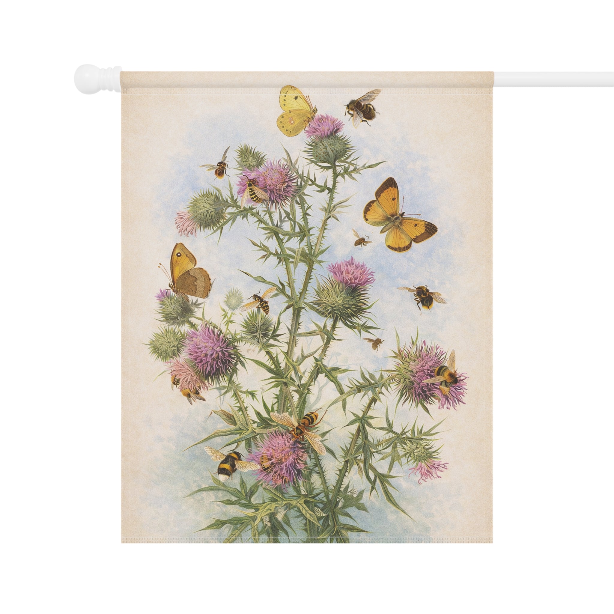 Vintage Thistle Botanical Garden Flag and Banner — Cottage Garden Decor
