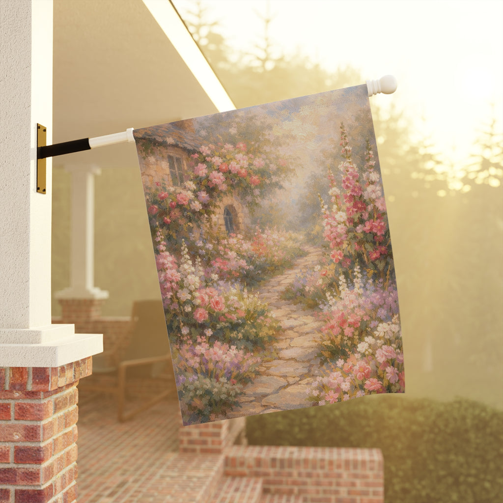 English Cottage Garden Banner — Romantic Floral House Banner