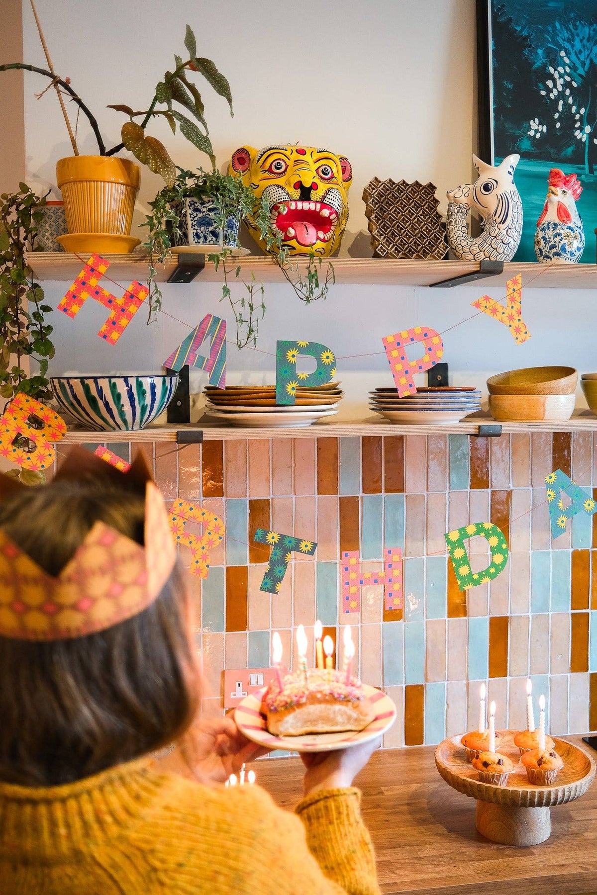 The Bright &amp; Happy Birthday Hand-Sewn Paper Garland