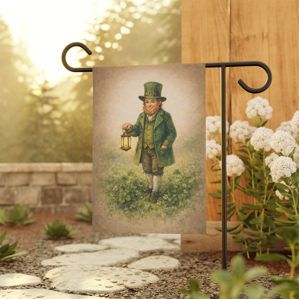 Vintage Leprechaun in a Meadow Garden Flag