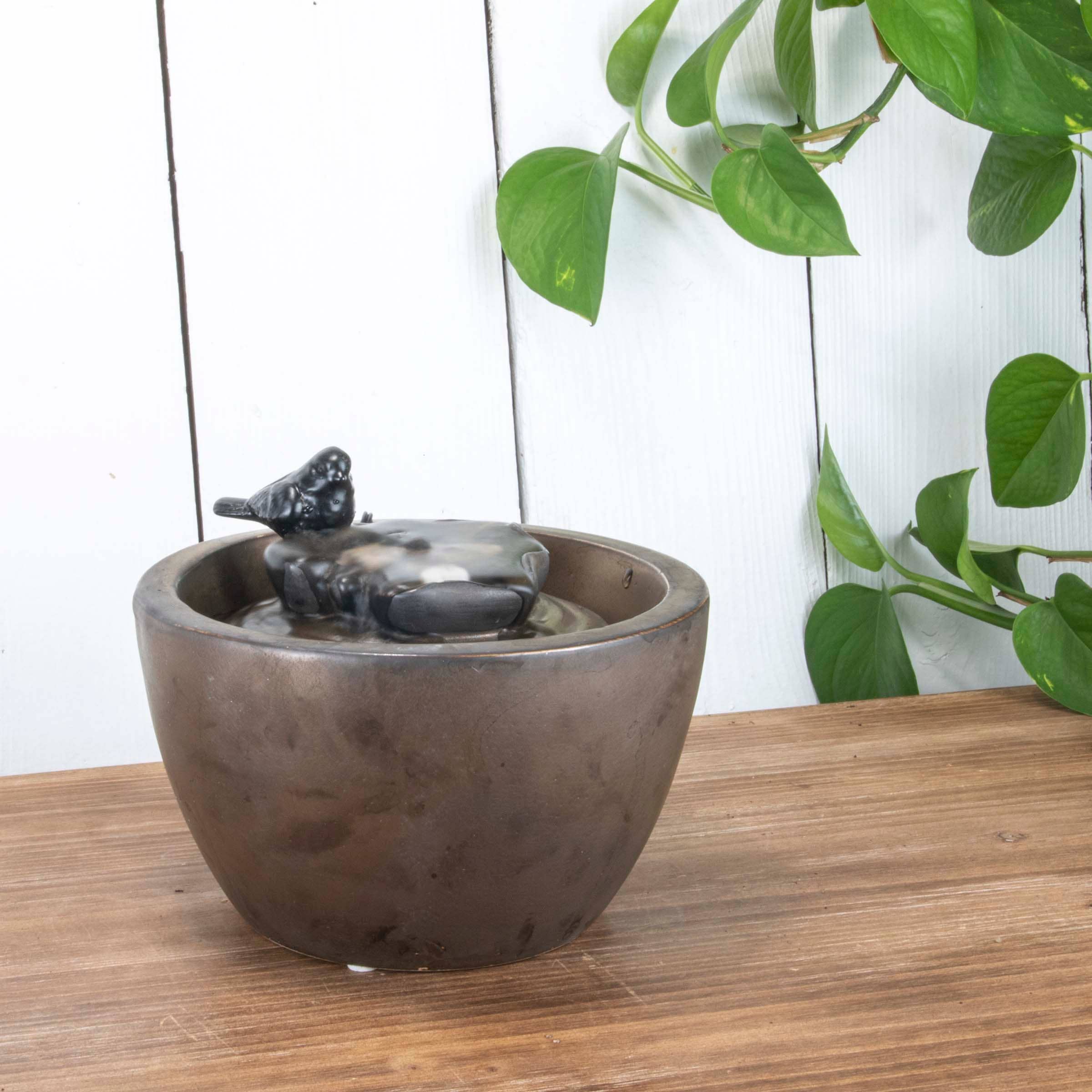Bronze Bird on Leaf Garden Water Fountain with Pump