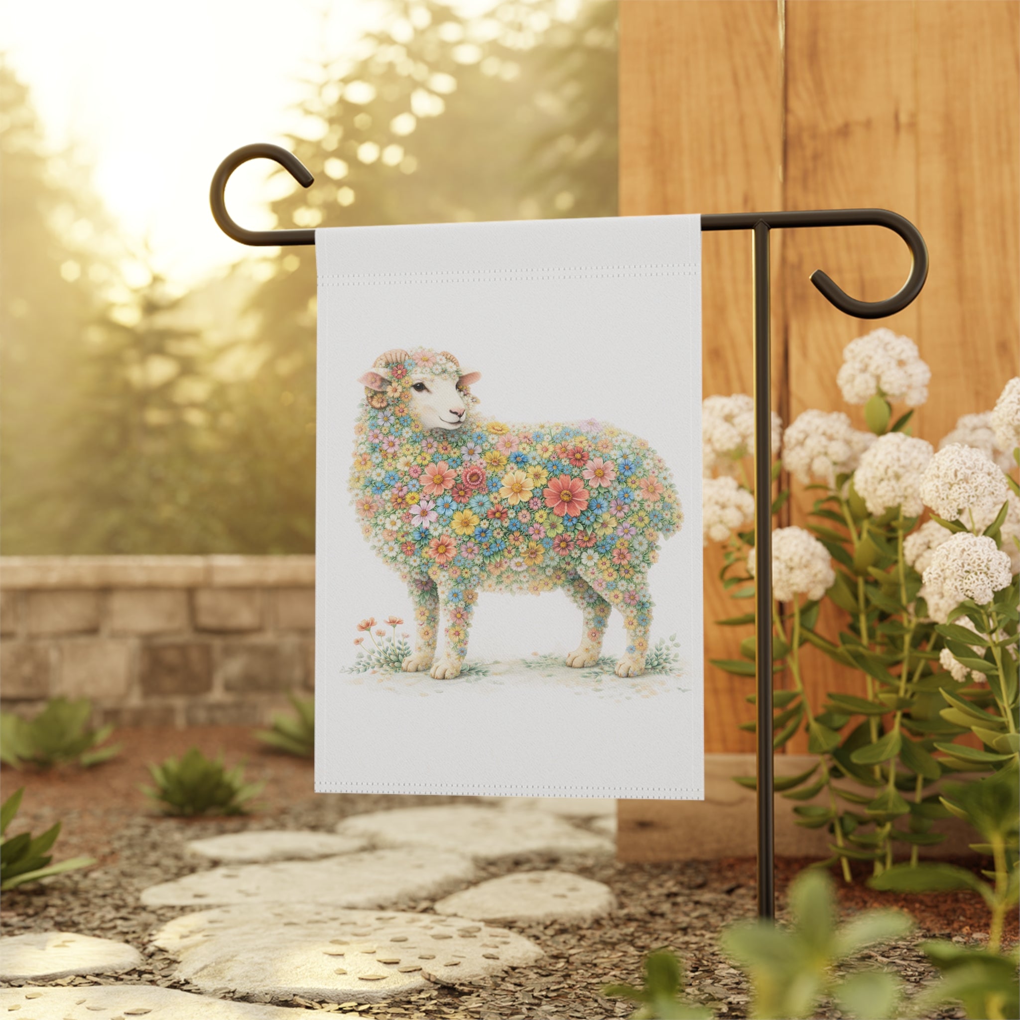 Flower-Filled Sheep Garden Banner and Flag