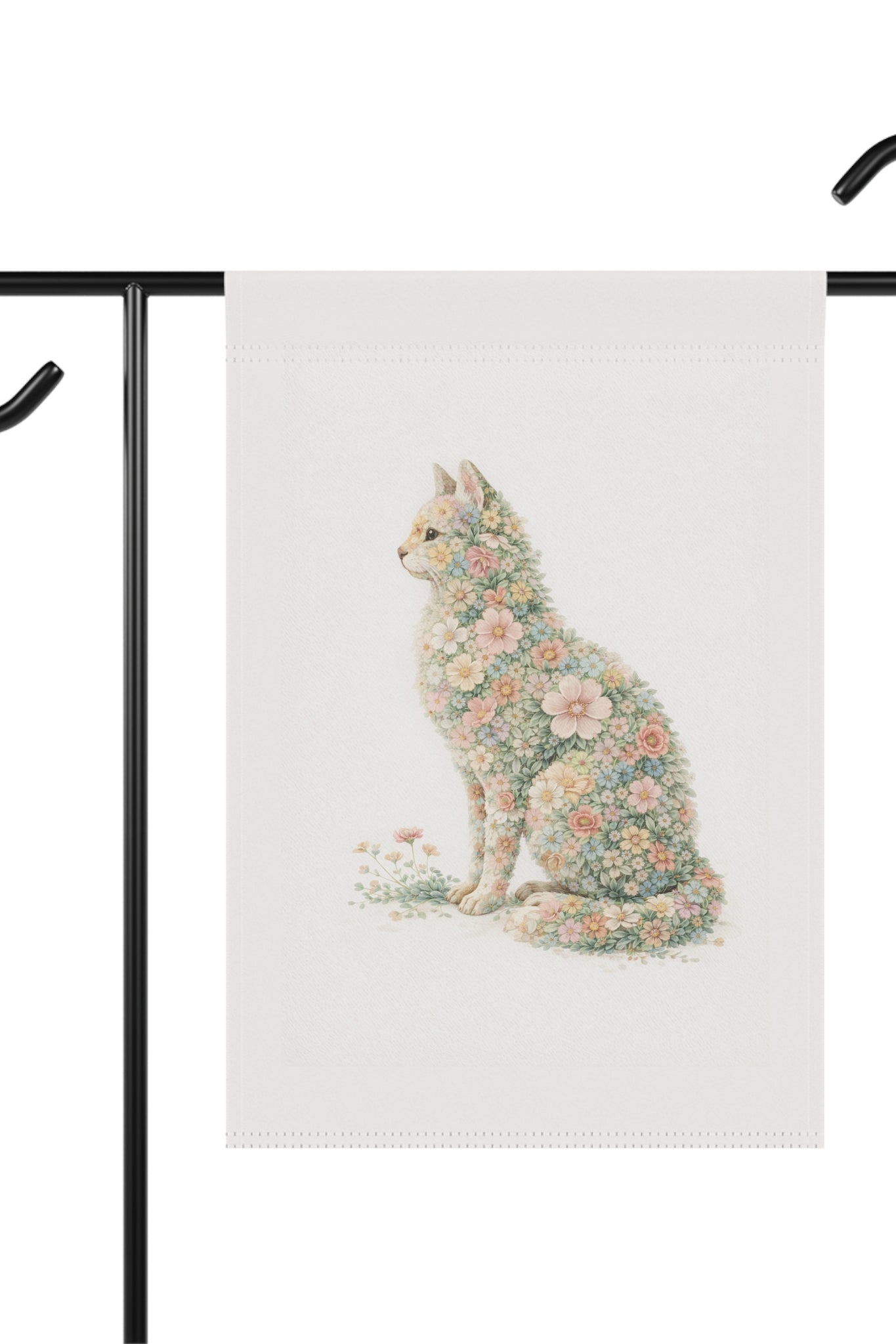 Floral Watercolor Cat Garden Banner — Romantic Pastel Wall Decor