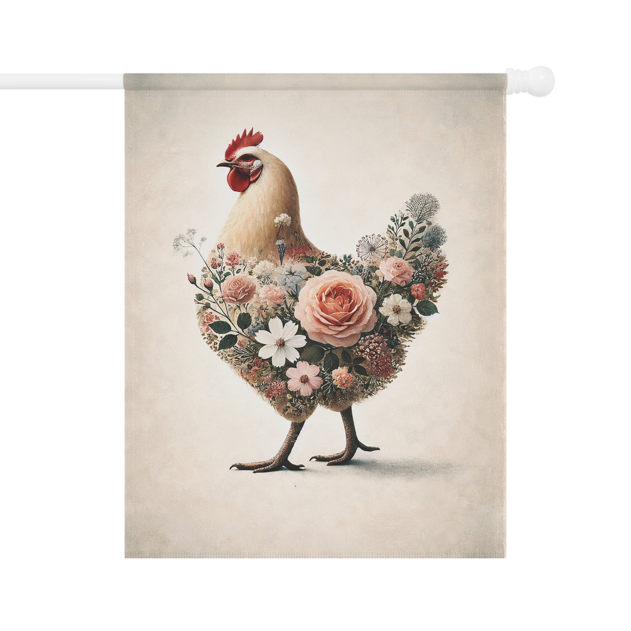 Romantic Floral Chicken Garden Flag — Pastel Watercolor Cottage Decor