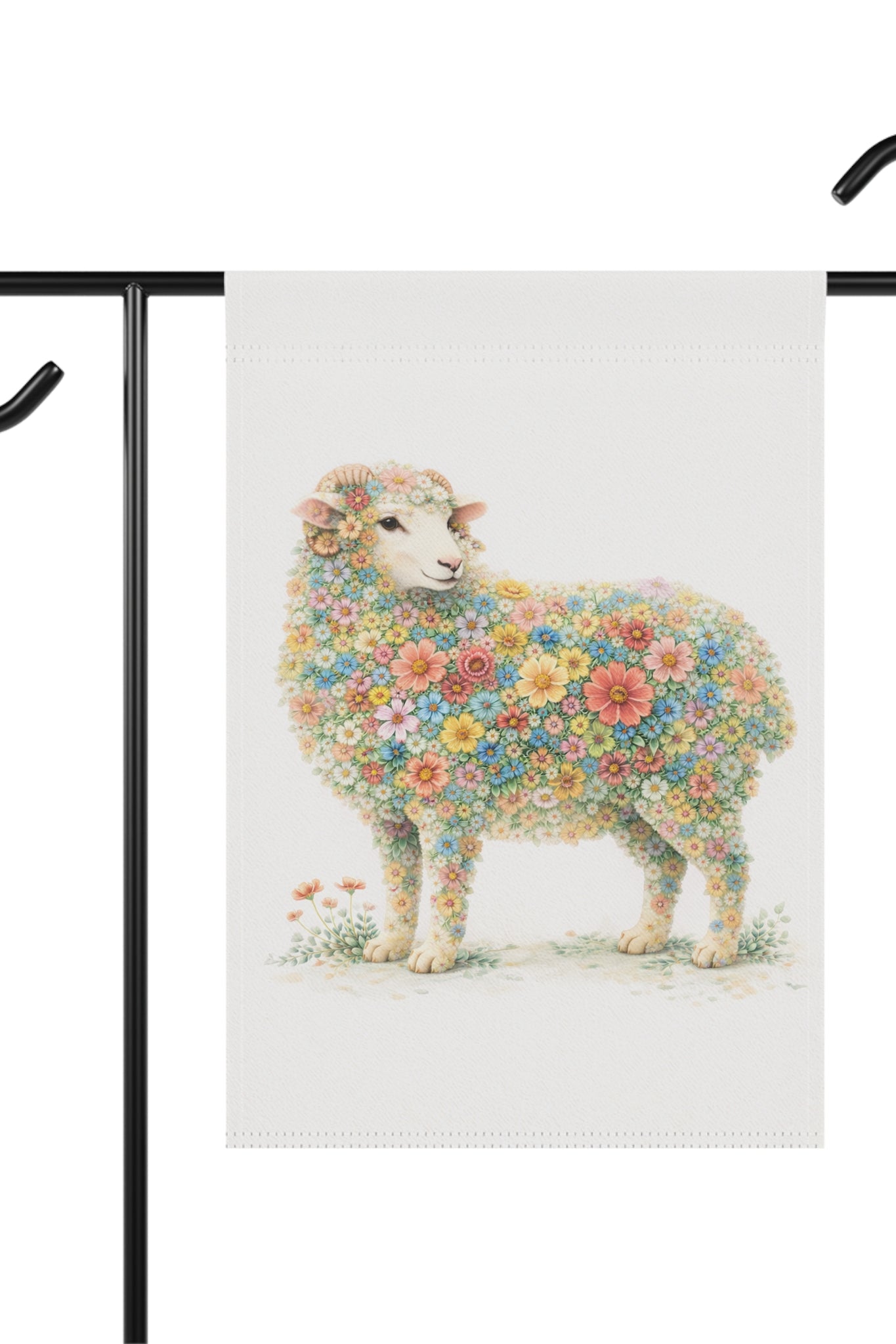 Flower-Filled Sheep Garden Banner and Flag