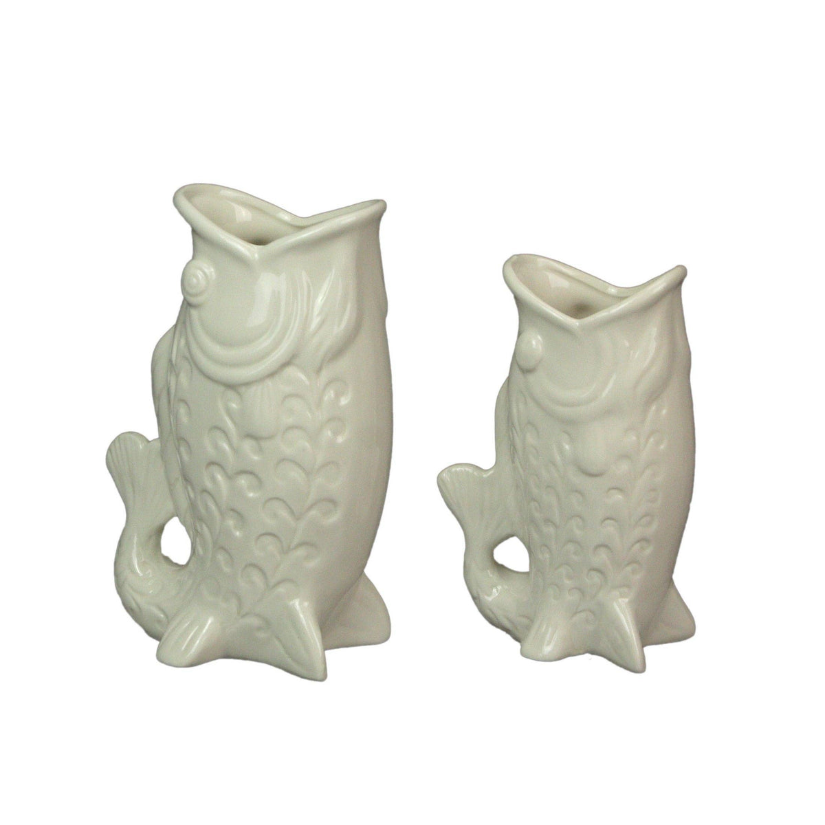 Fish Decorative Vase Set in Glossy Porcelain for Coastal Tabletop Decor