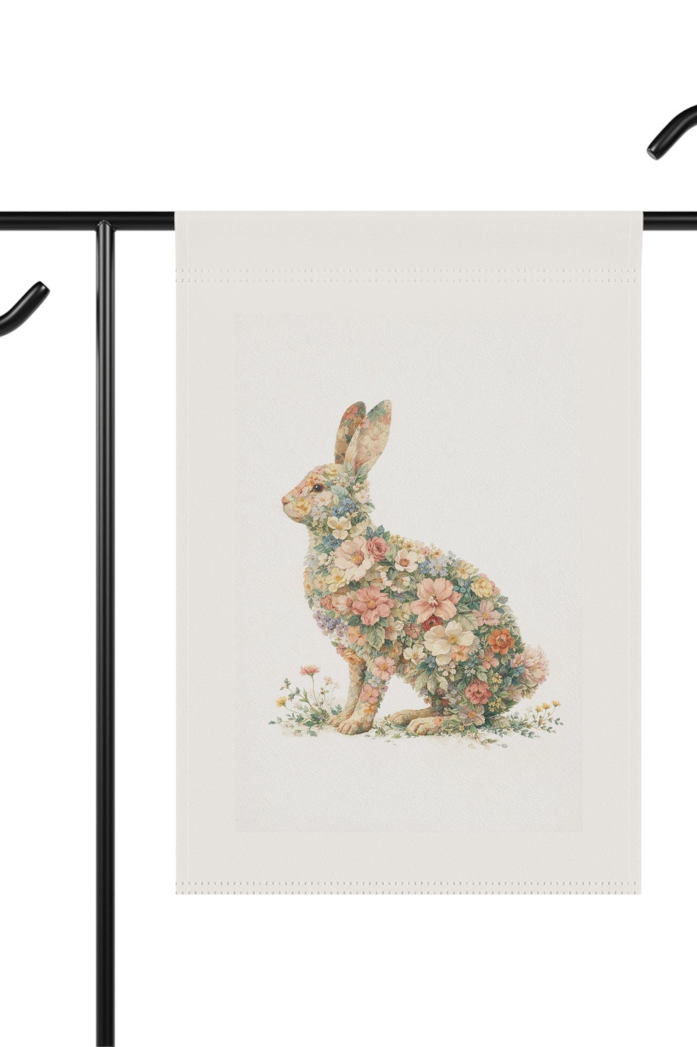 Romantic Floral Rabbit Garden Flag — Pastel Watercolor Cottage Decor