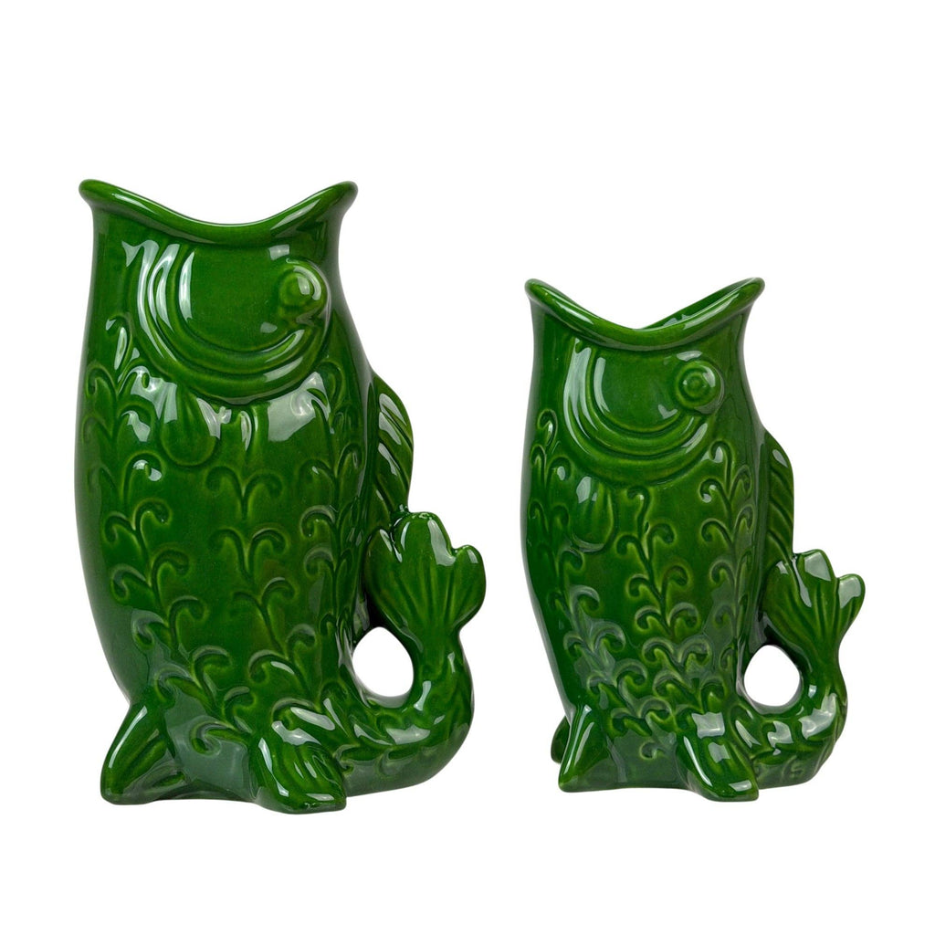 Fish Decorative Vase Set in Glossy Porcelain for Coastal Tabletop Decor