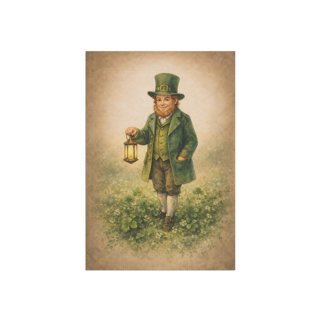 Vintage Leprechaun in a Meadow Garden Flag