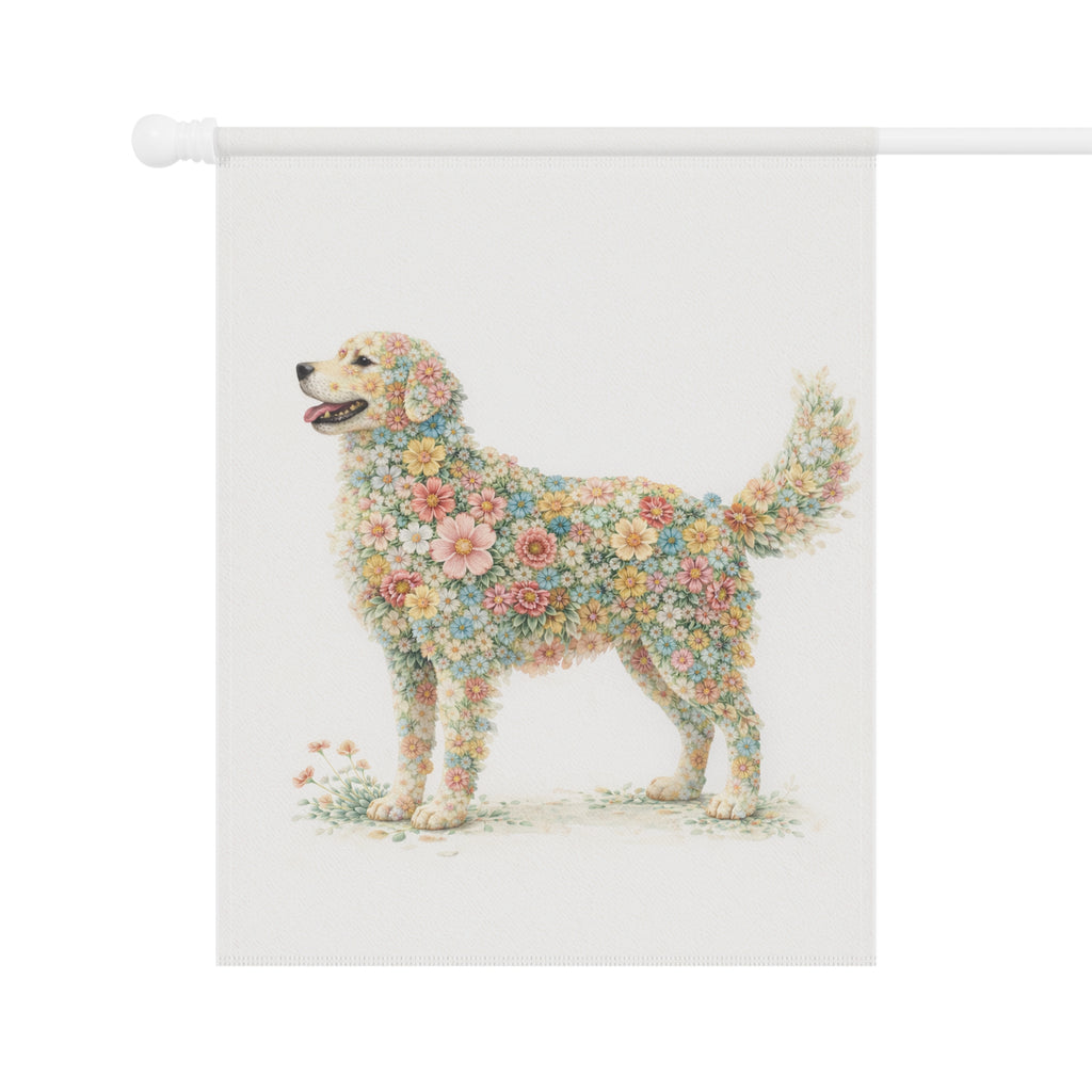 Whimsical Floral Dog Standing in Bloom Garden Banner and Flag