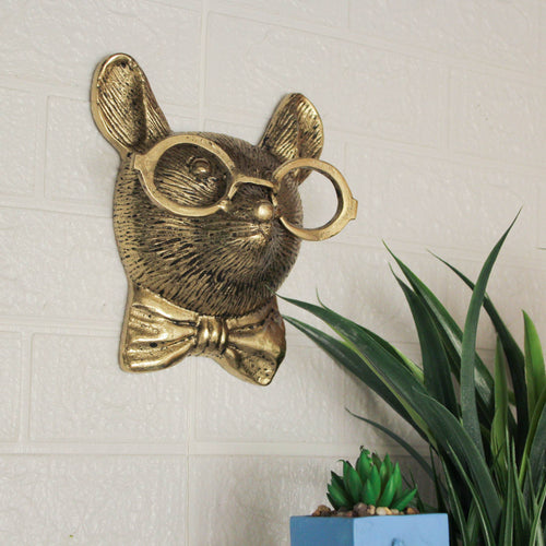 Cast Aluminum Gold Mouse Head Wall Mount with Glasses–8.5"