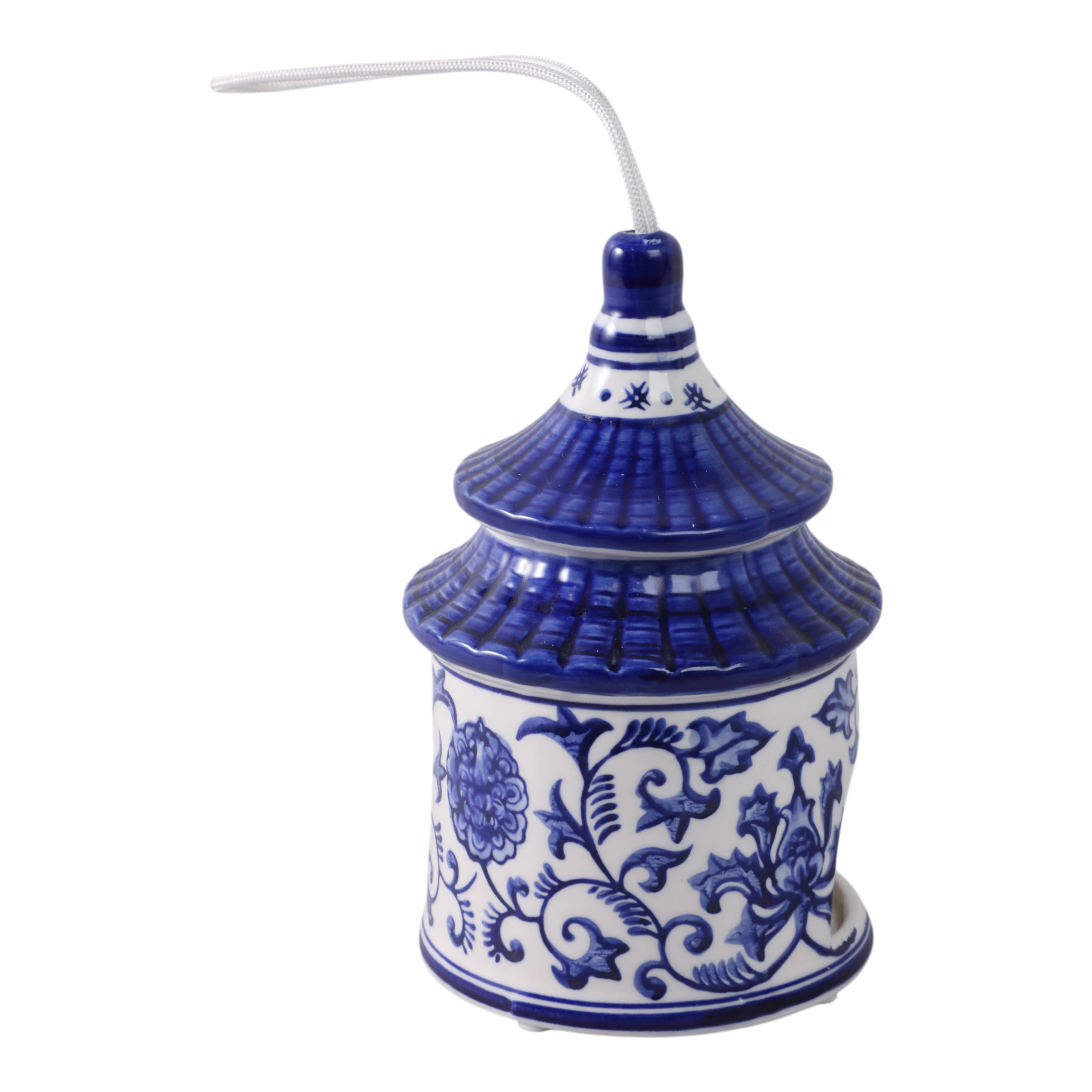 Decorative Jar - White/Blue Ceramic Chinoiserie Bird House,8