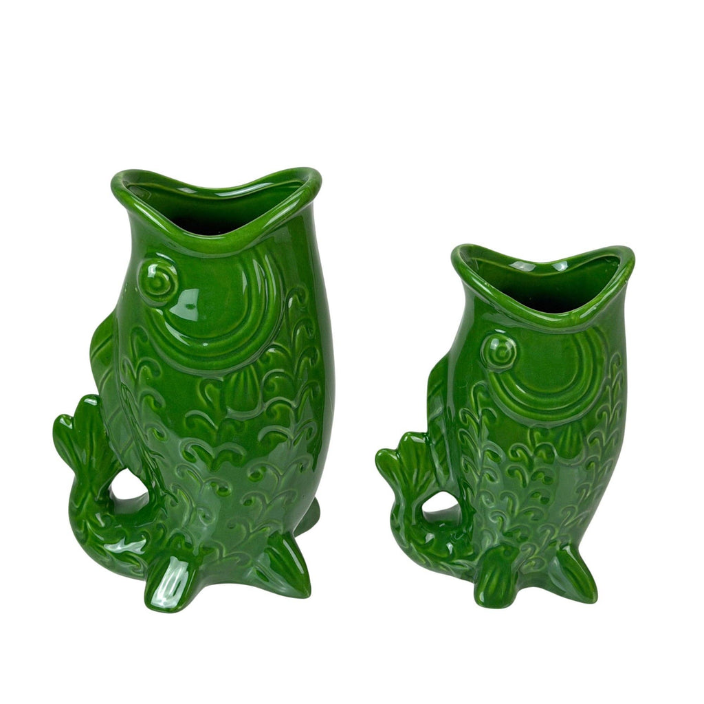 Fish Decorative Vase Set in Glossy Porcelain for Coastal Tabletop Decor
