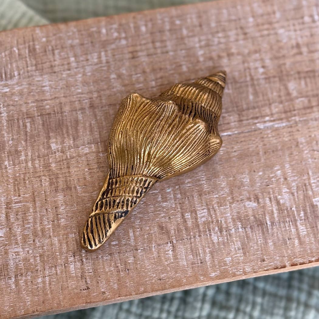 Antiqued Brass Conch Shell Paper Weight, 4"