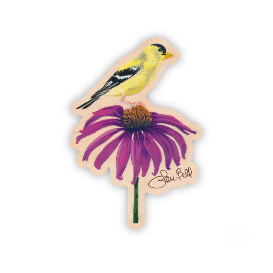 Purple Cone Flower with Yellow Finch Sticker